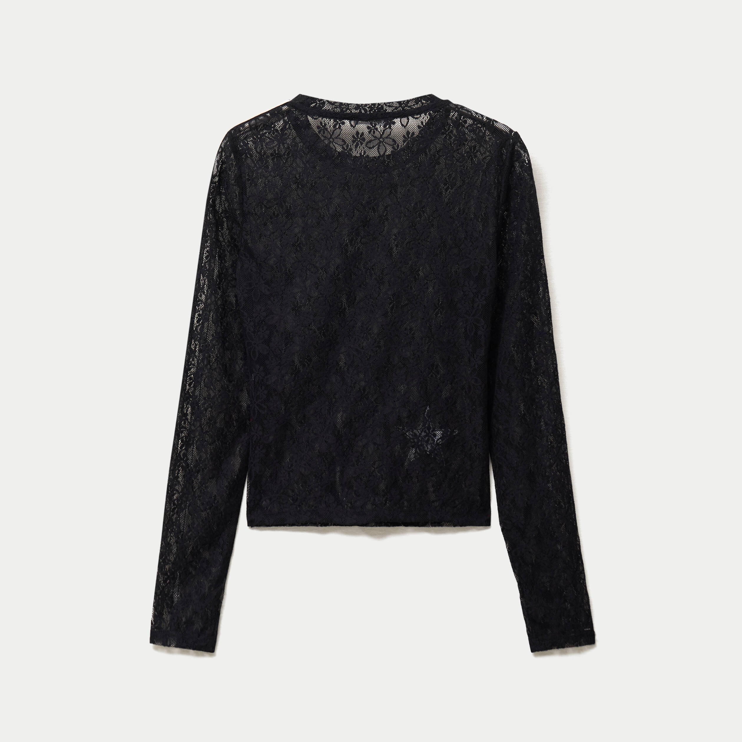 Top court droit manches longues dentelle noir