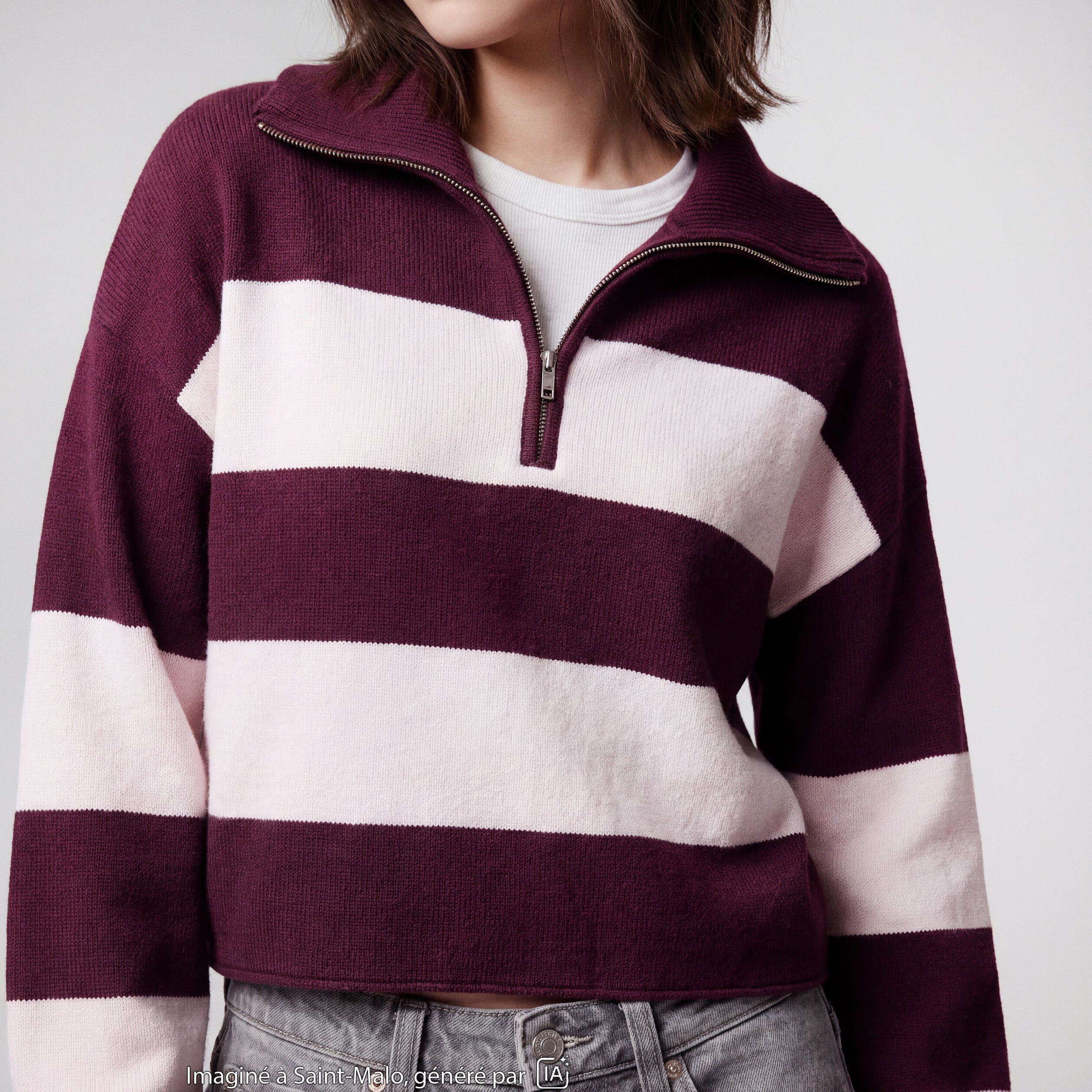 Pull col camionneur manches longues bordeaux