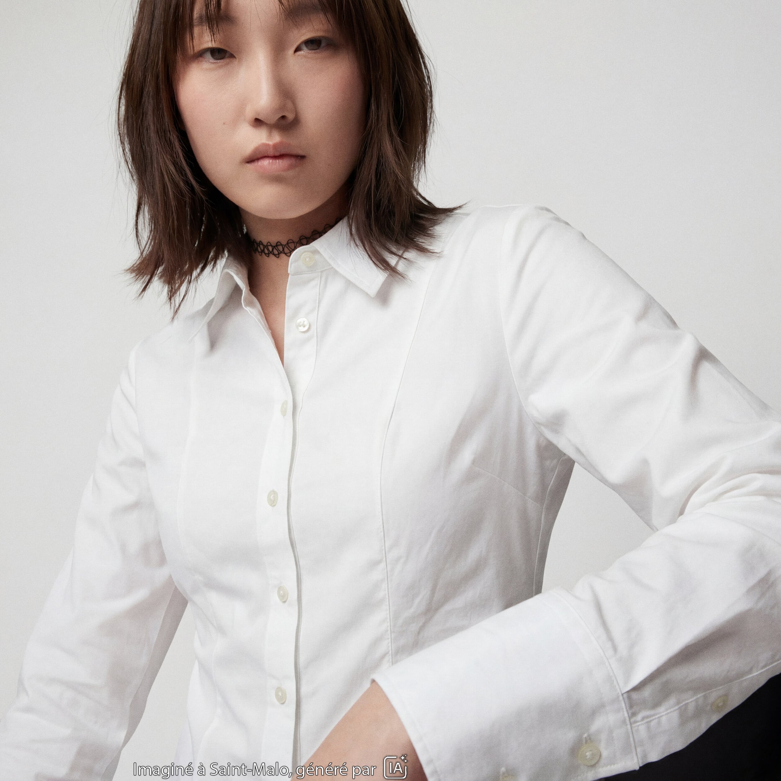 Chemise ajust&eacute;e courte col classique ecru