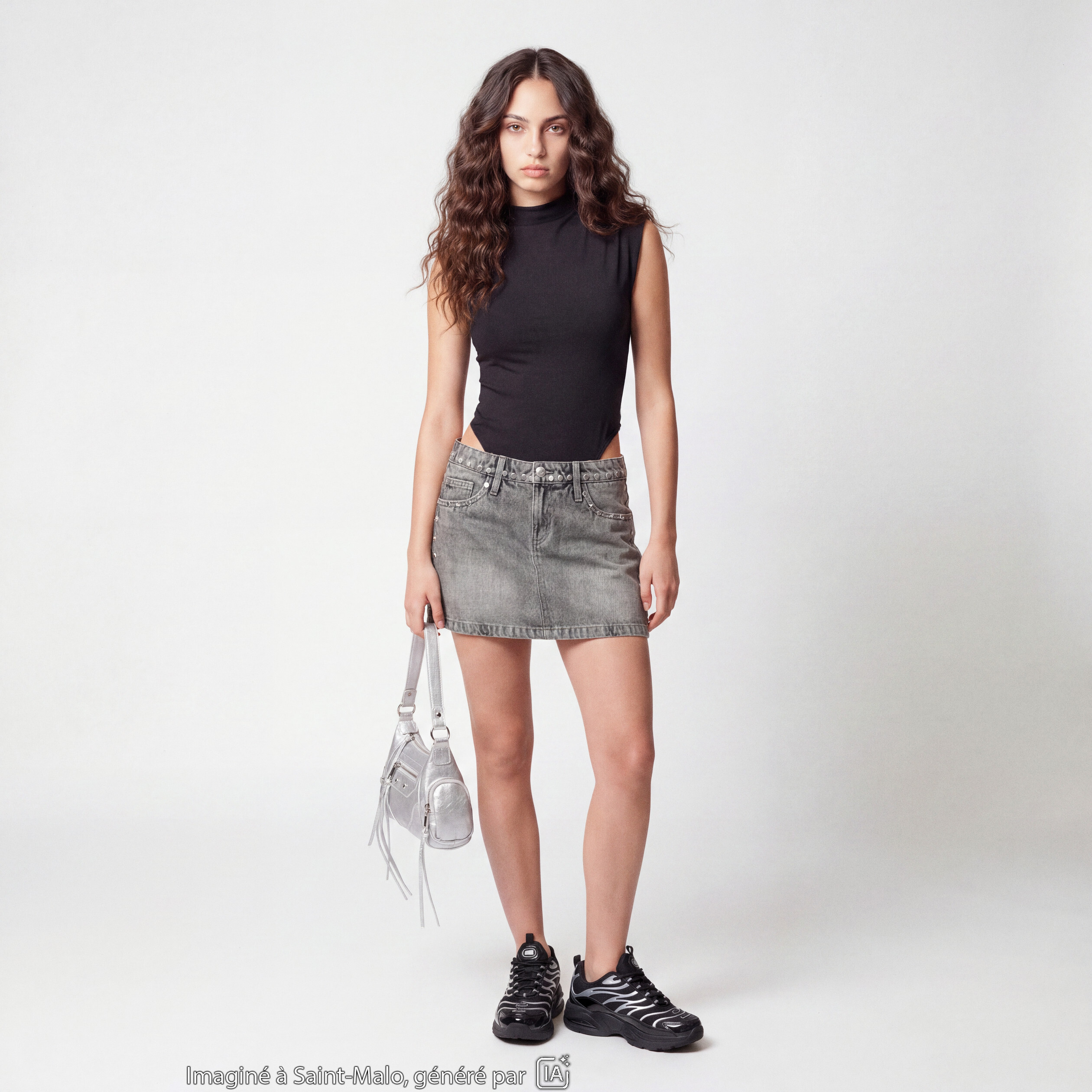 Jupe ajust&eacute;e courte en jean denim gris