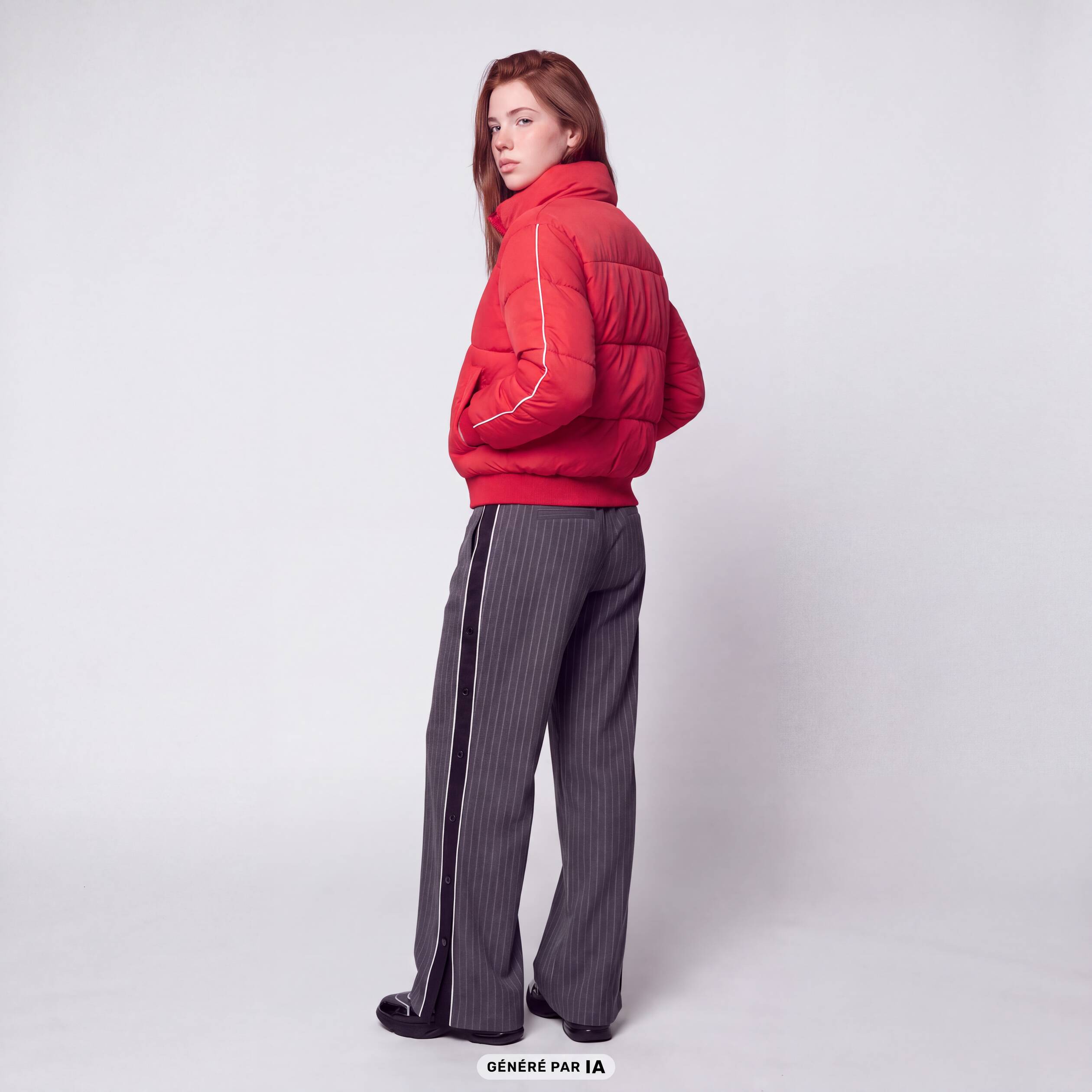 Doudoune droite cropped col montant rouge