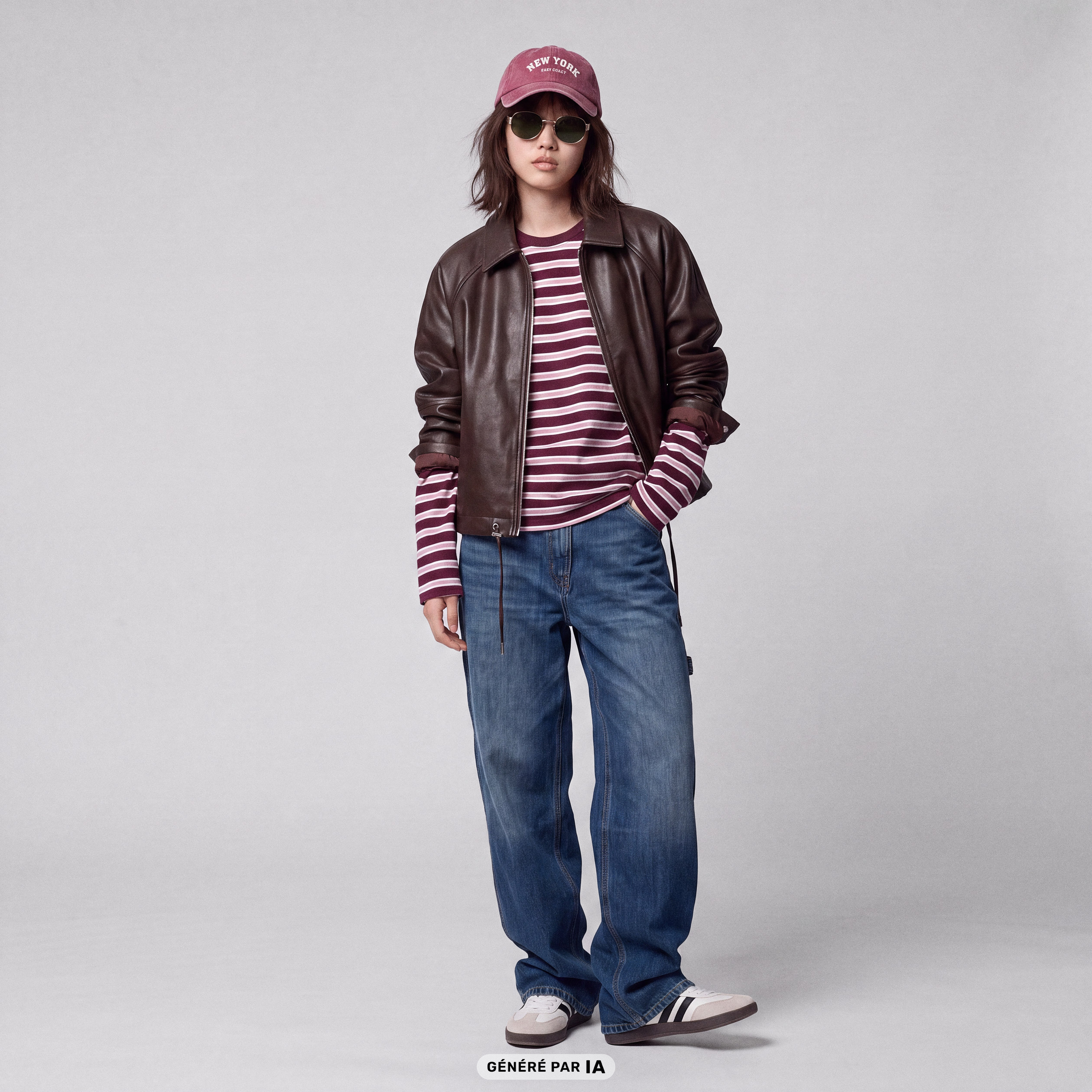 Blouson oversize court similicuir marron fonc&eacute;
