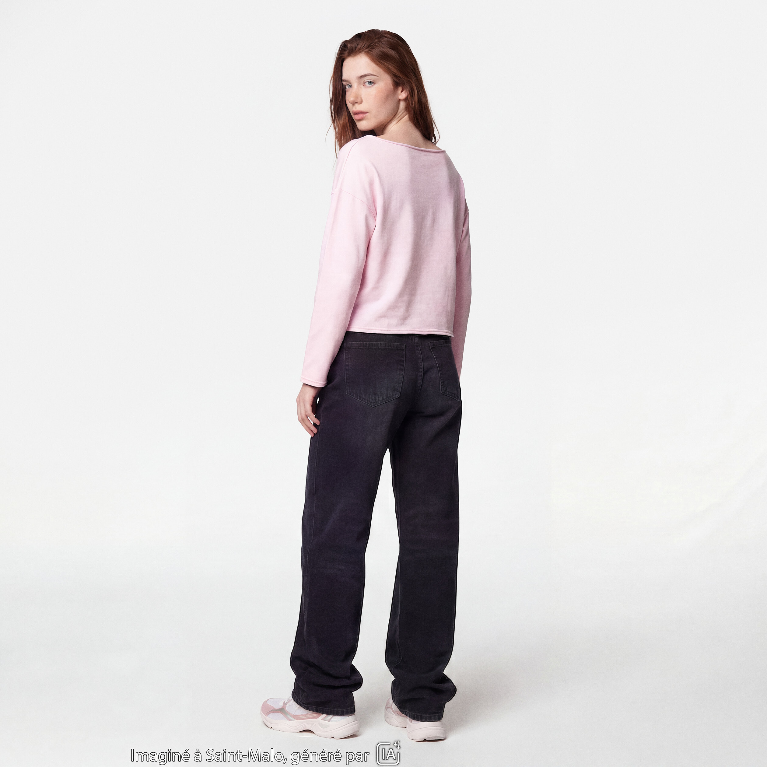 Sweat oversize cropped col bateau rose clair