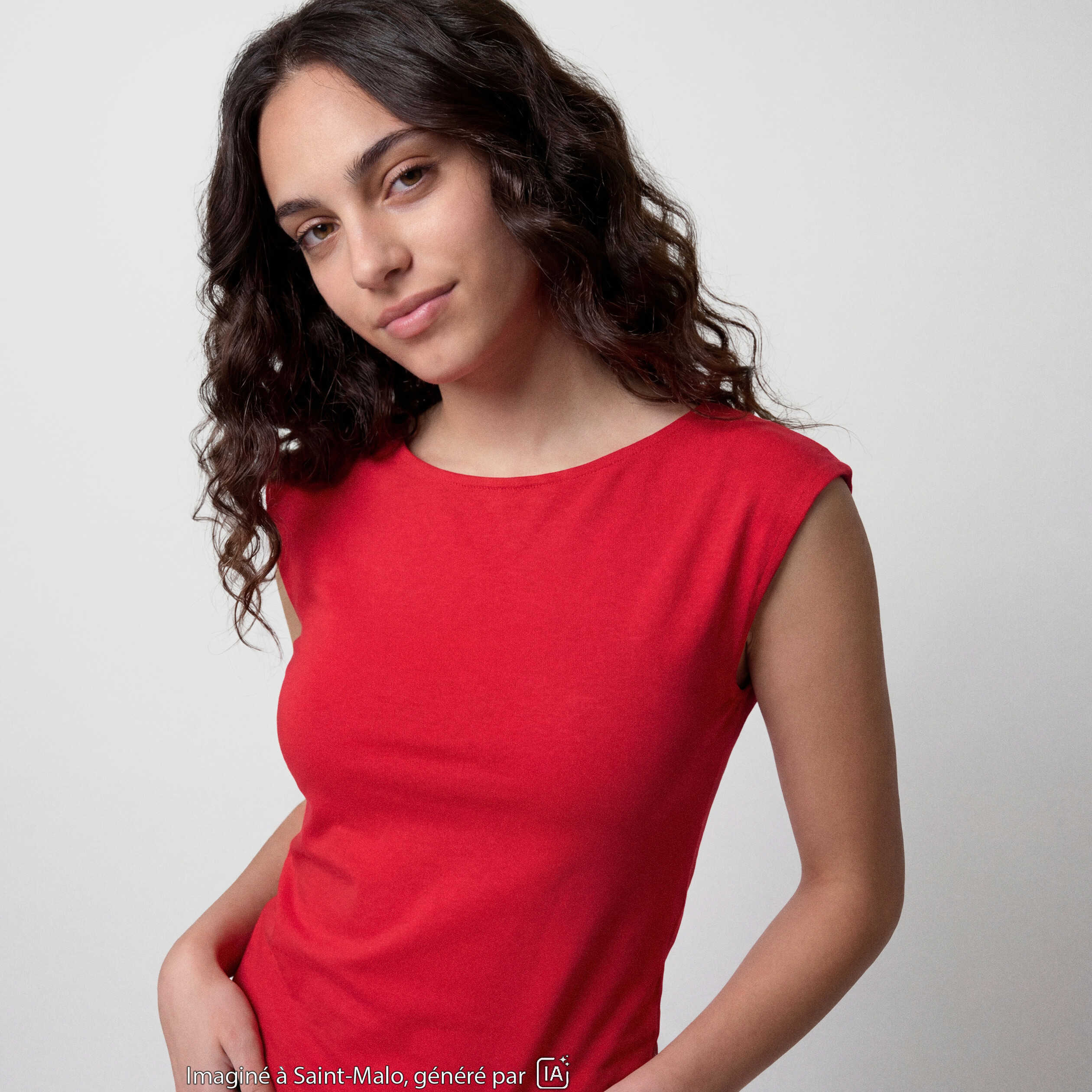 Top ajust&eacute; sans manches d&eacute;collet&eacute; dos rouge