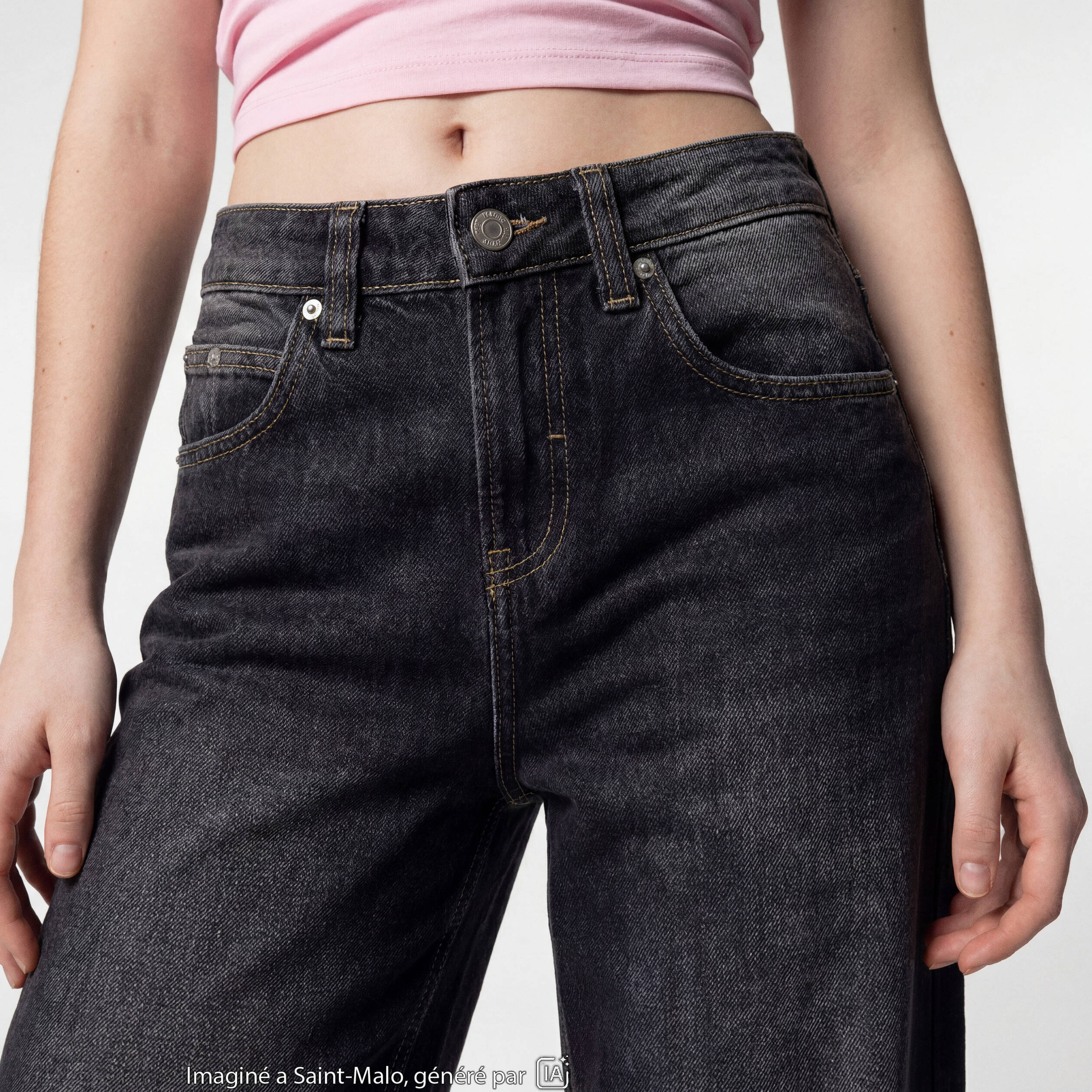 Jean loose taille basse denim noir ado