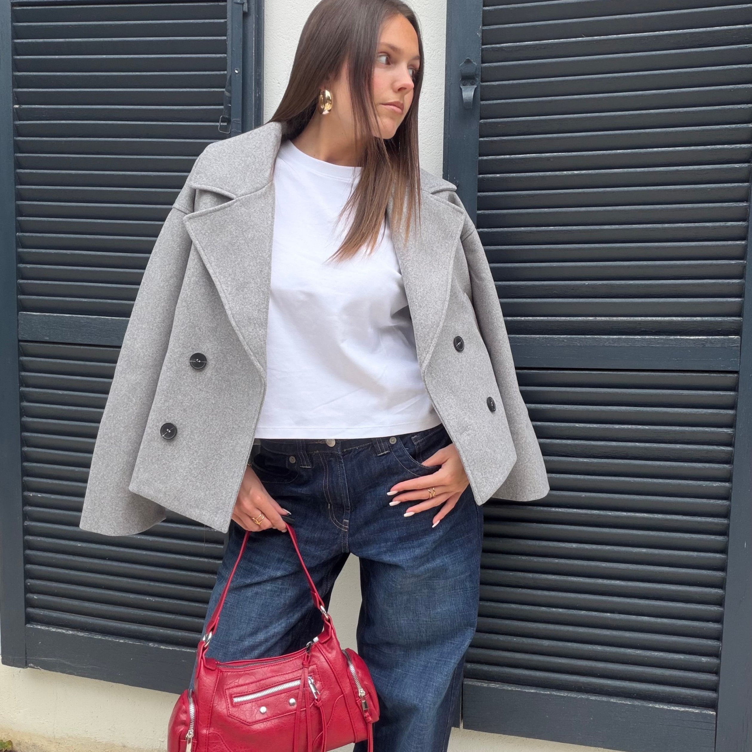 Caban droit gris clair