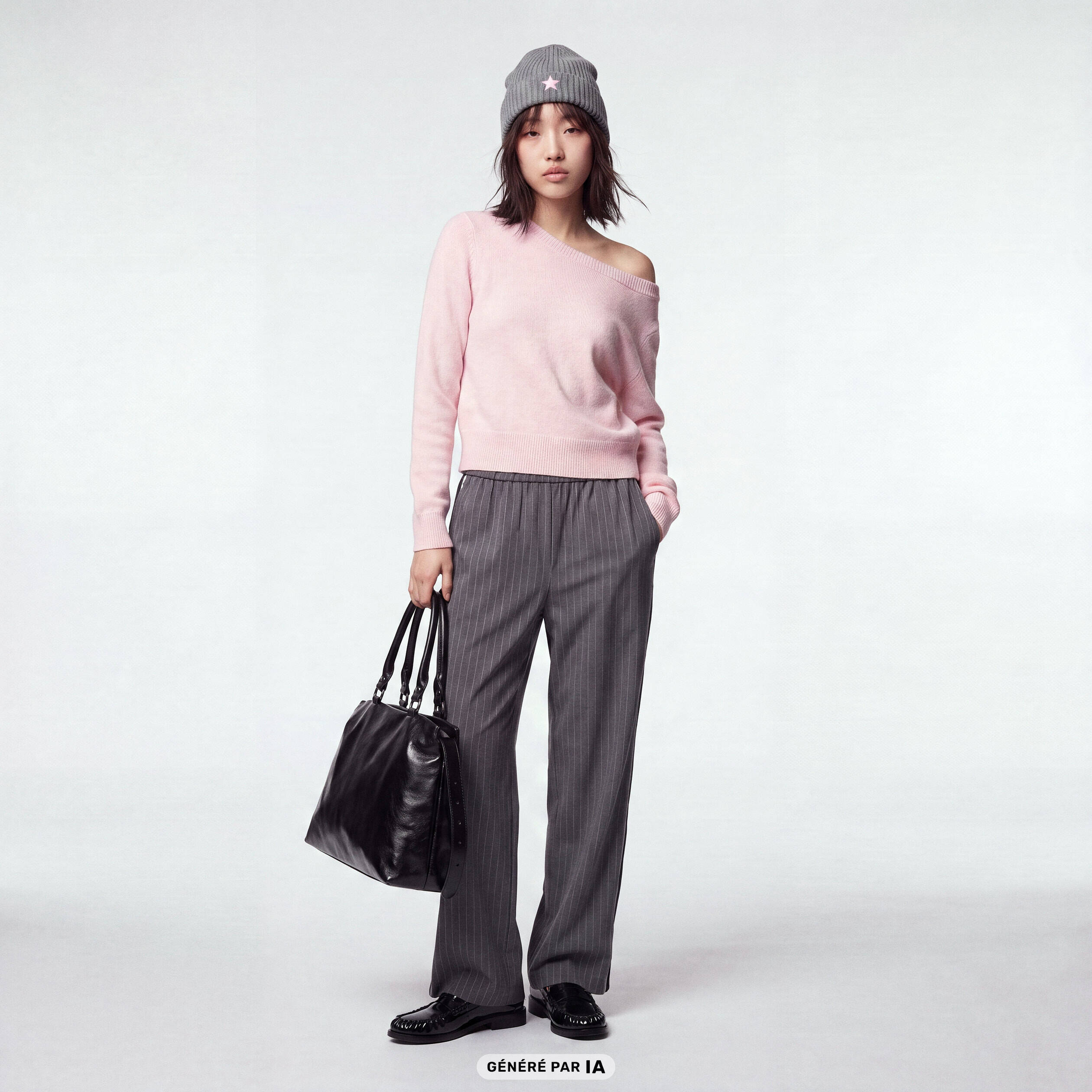 Pull col rond manches longues rose clair