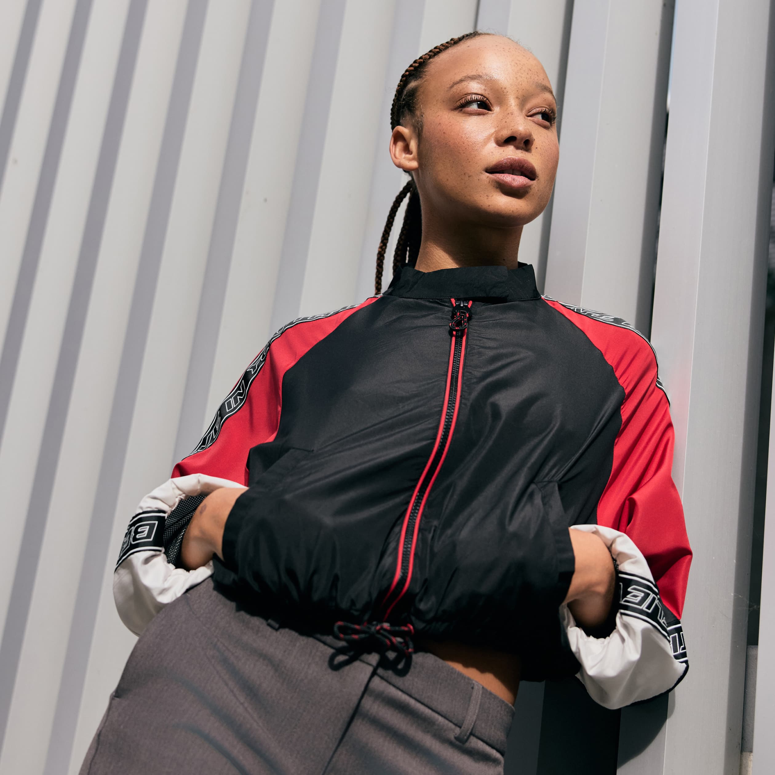 Blouson oversize cropped col biker noir