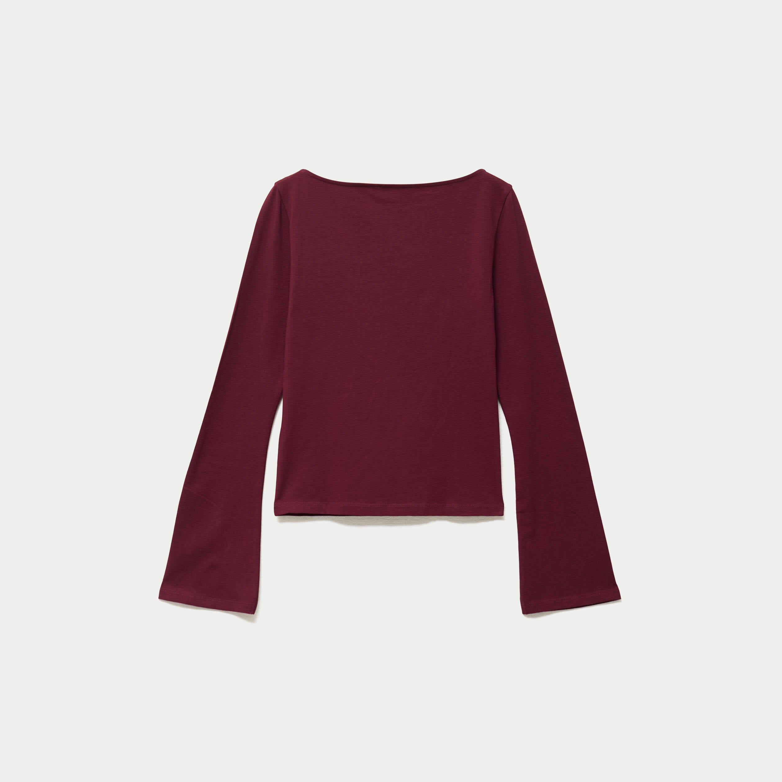 T-shirt cintr&eacute; col rond manches longues bordeaux
