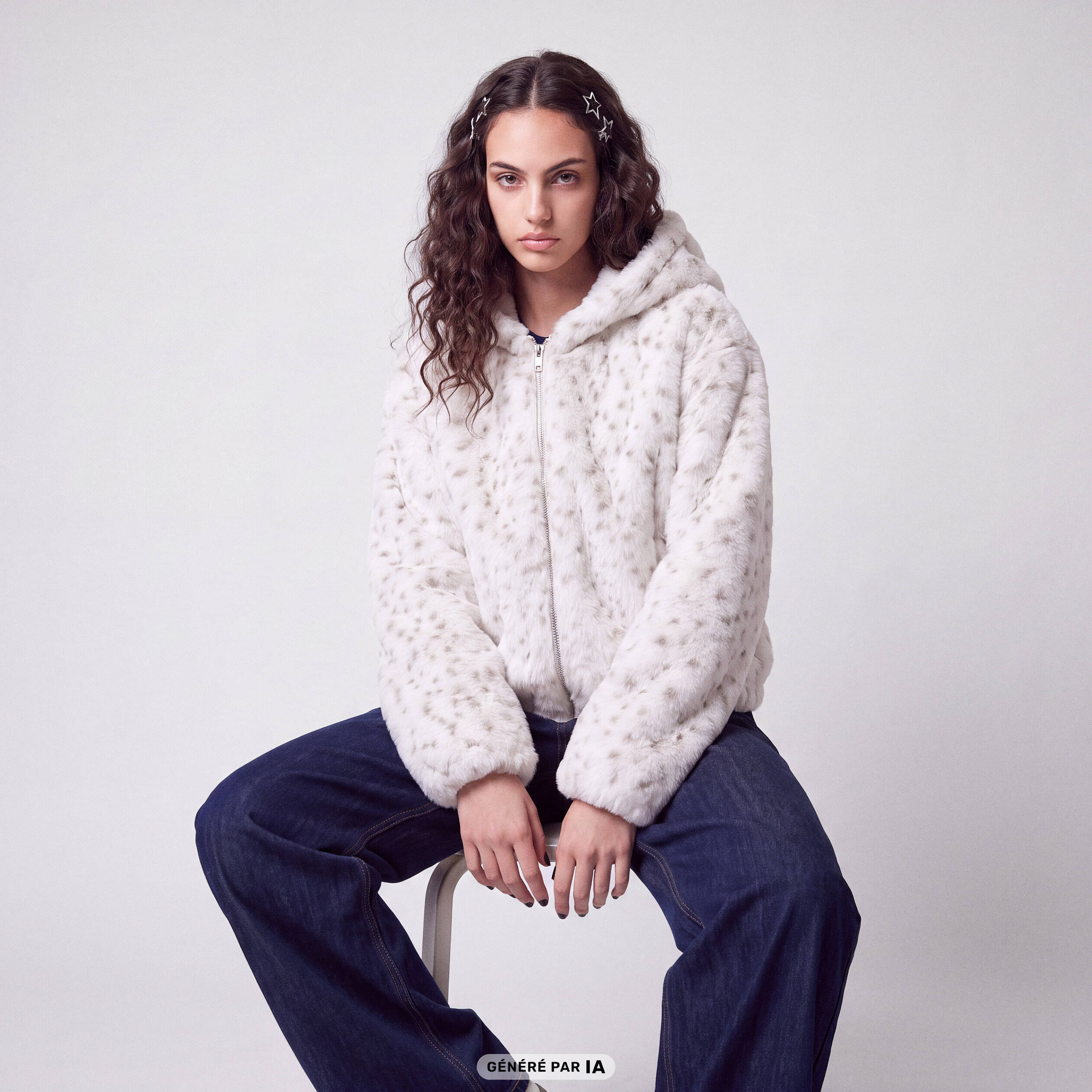 Blouson capuche fausse fourrure beige fonce
