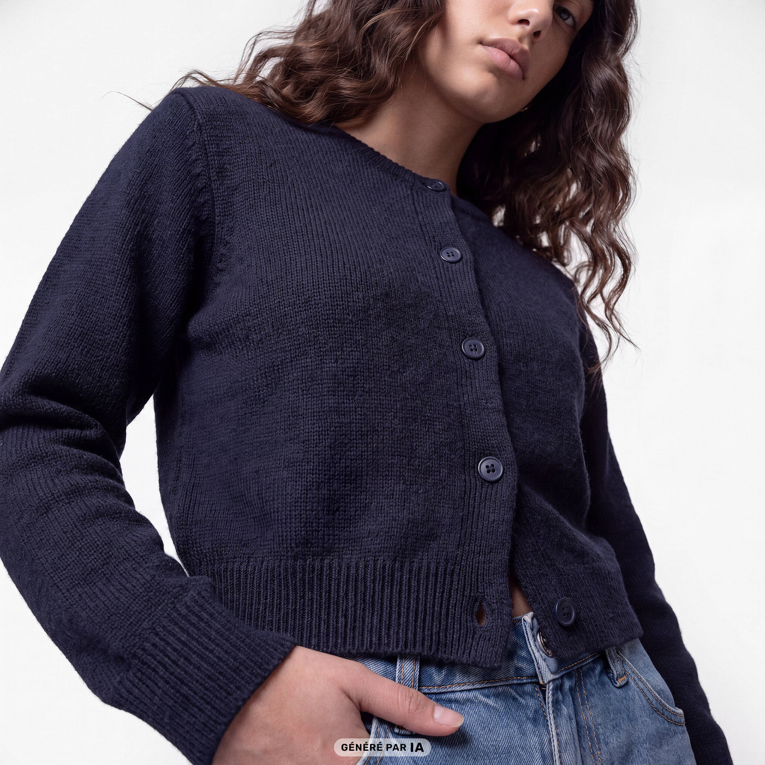 Gilet ajust&eacute; cropped manches longues bleu marine