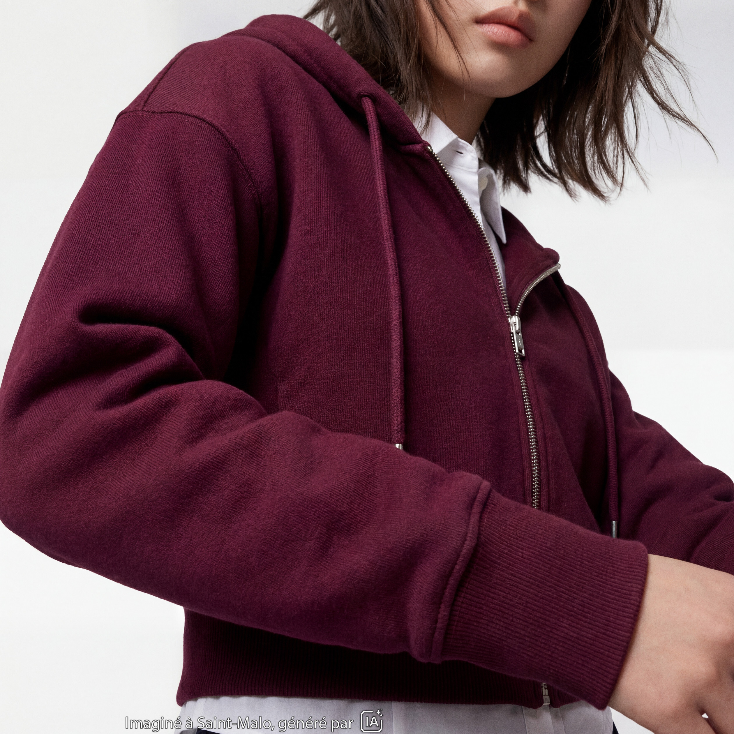 Sweat ajust&eacute; cropped &agrave; capuche bordeaux