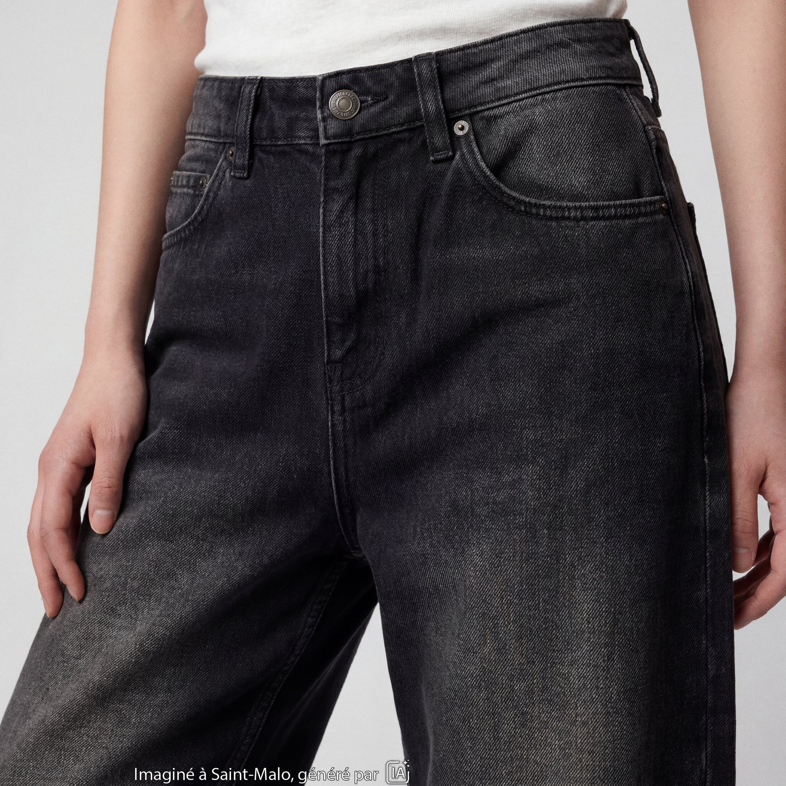 Jean Lenny wide leg taille basse denim noir
