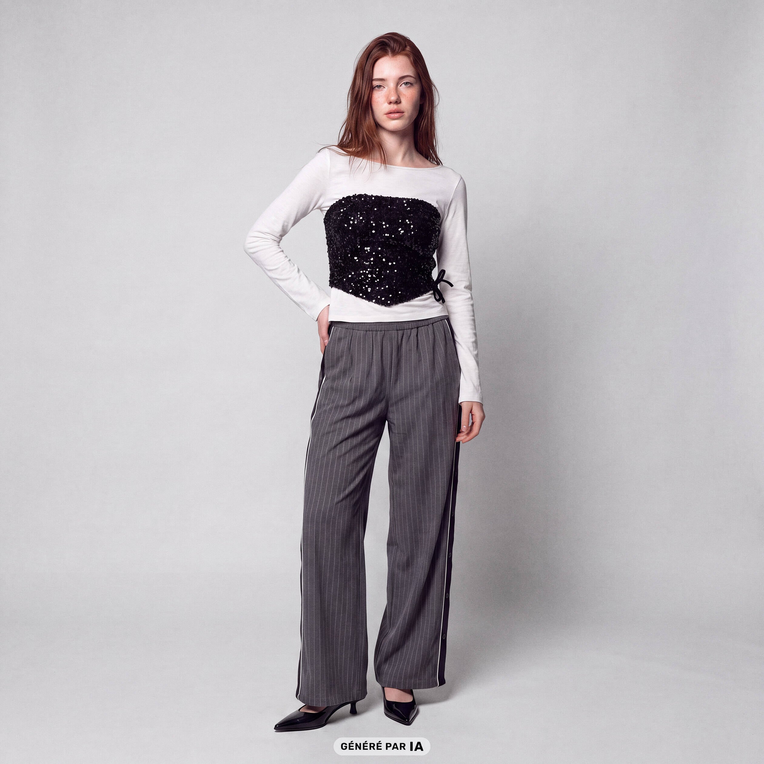 Top ajust&eacute; cropped &agrave; sequins noir