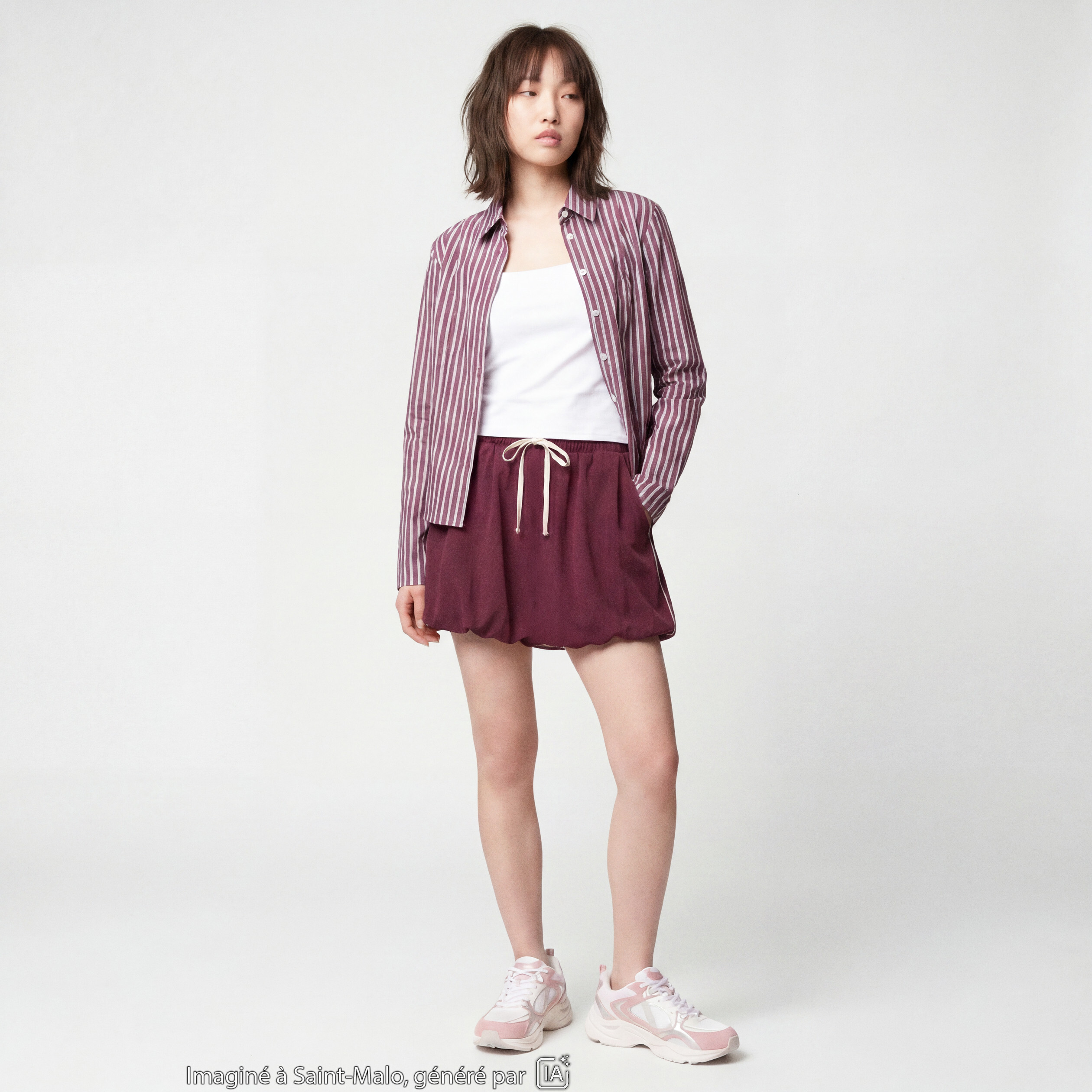 Jupe courte ample effet boule bordeaux