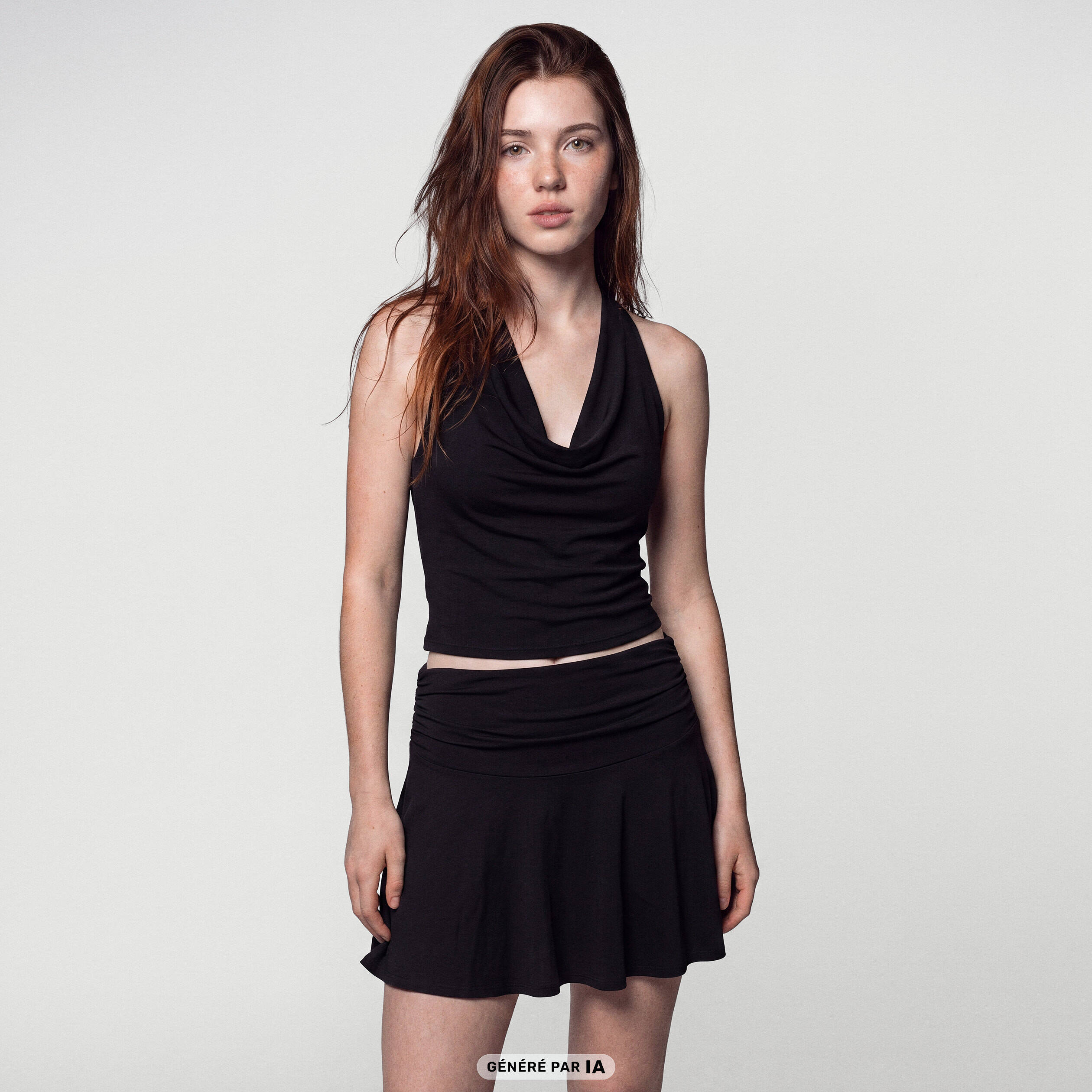 Top ajust&eacute; cropped d&eacute;collet&eacute; dos noir ado