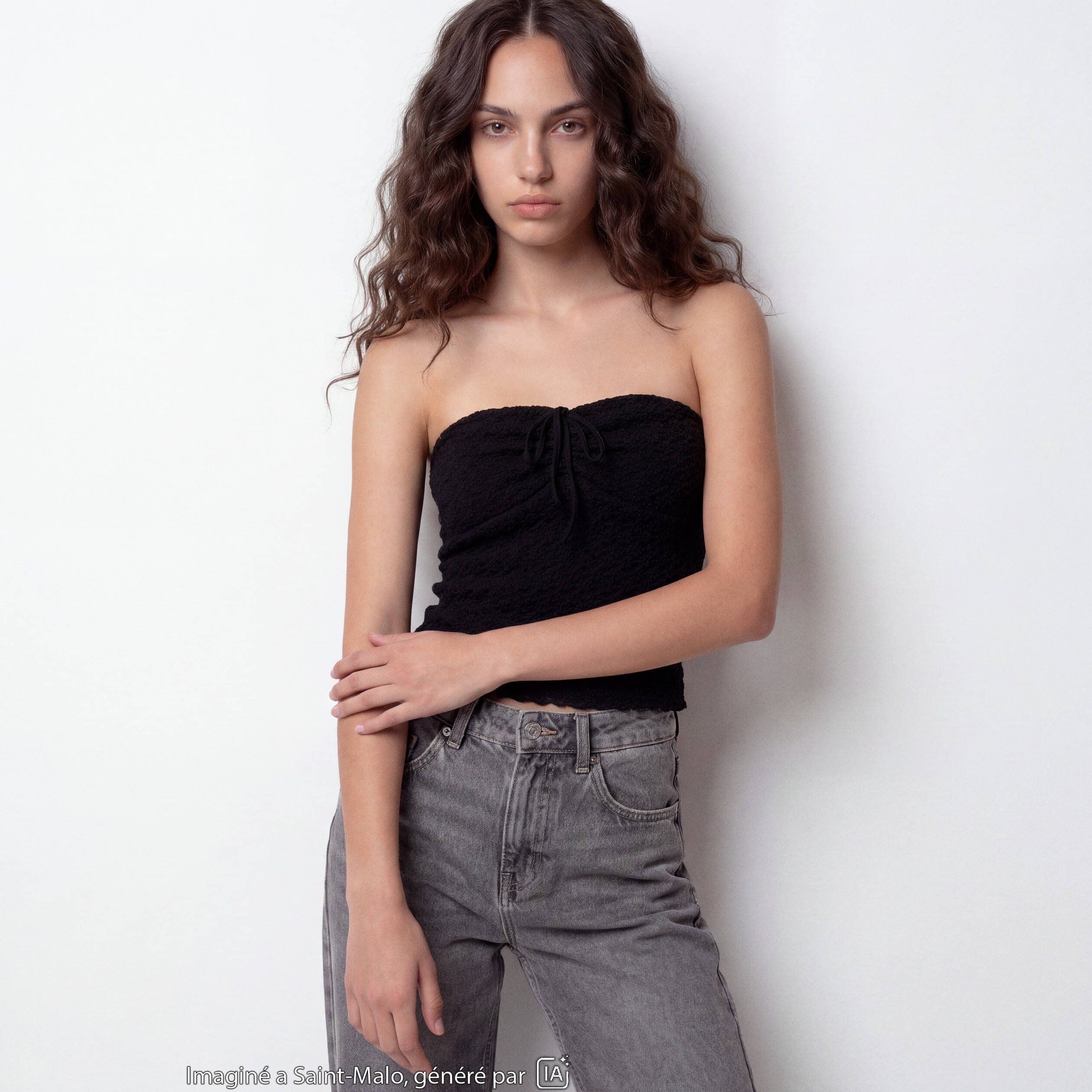 Bandeau ajust&eacute; sans manches dentelle noir ado