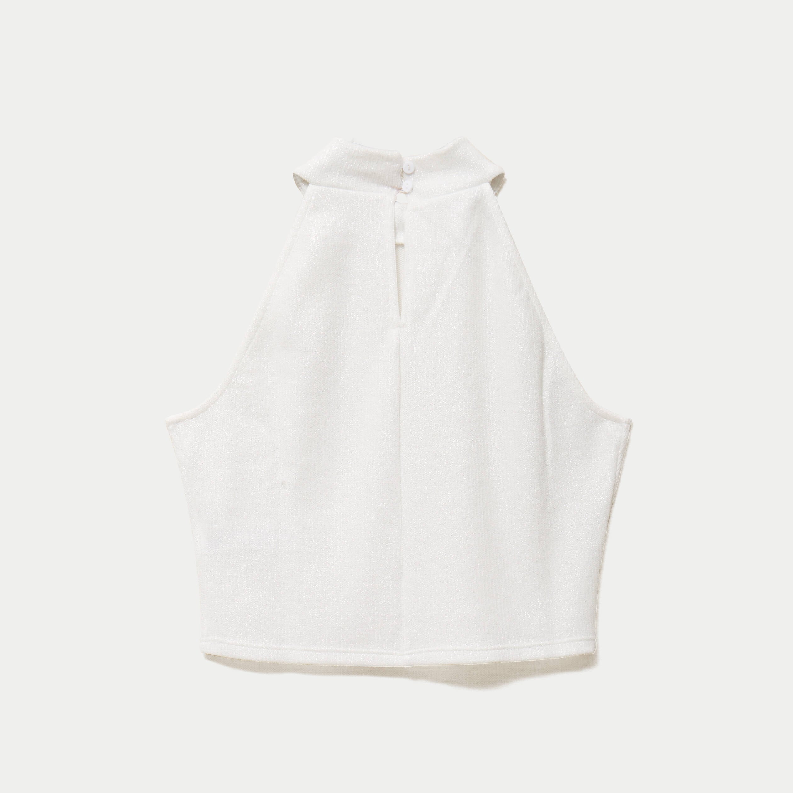Crop top ajust&eacute; sans manches brillant ecru