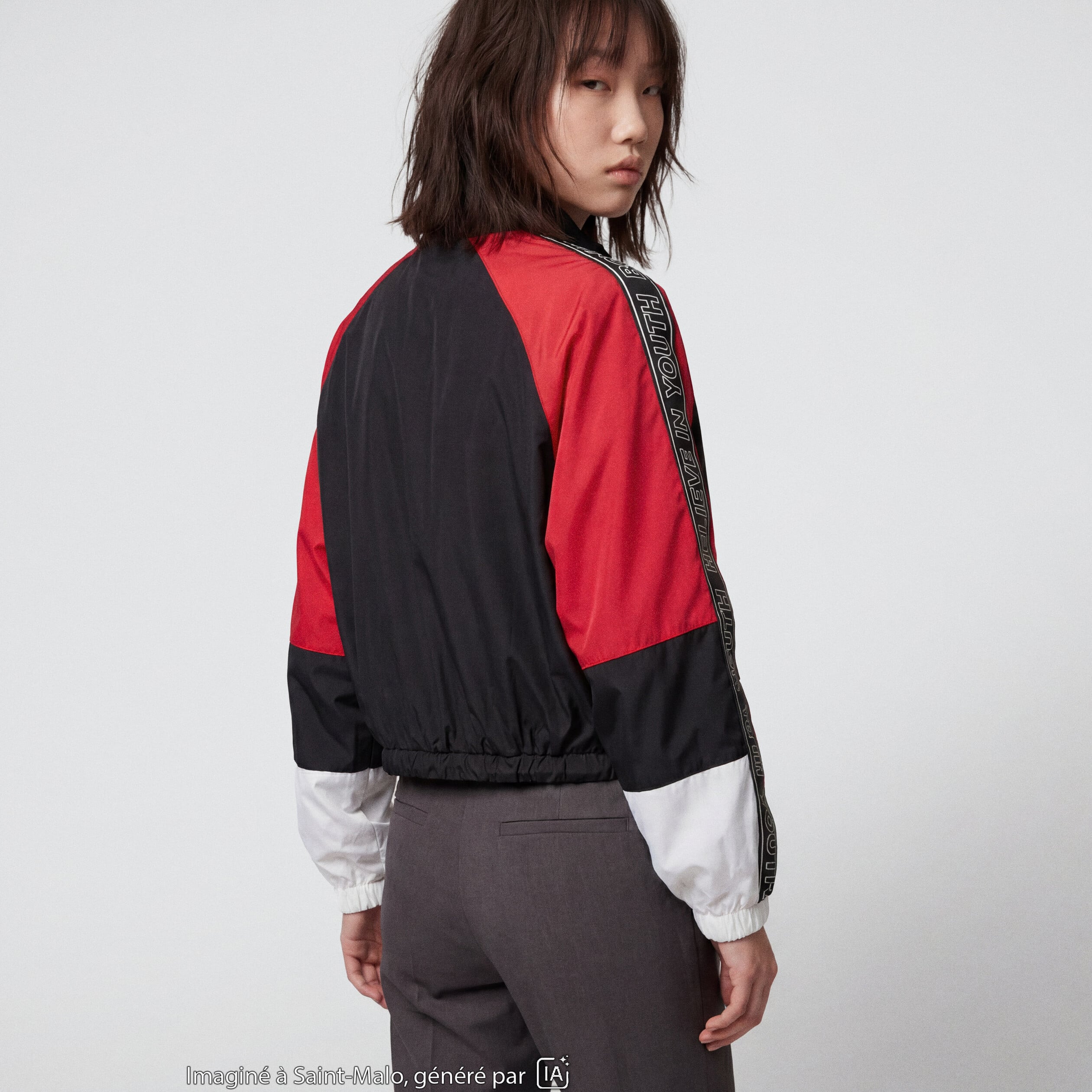 Blouson oversize cropped col biker noir