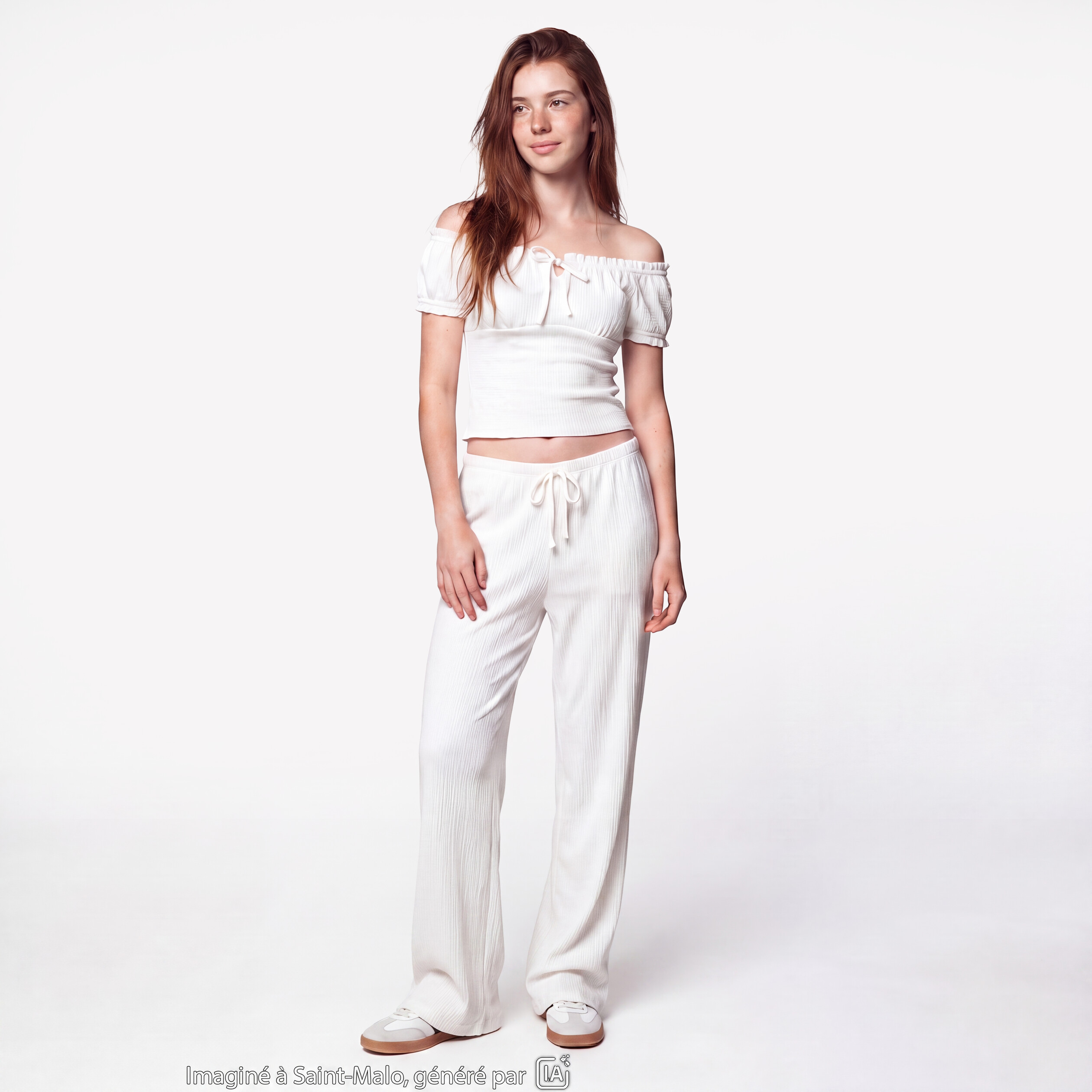 Pantalon large taille standard ecru