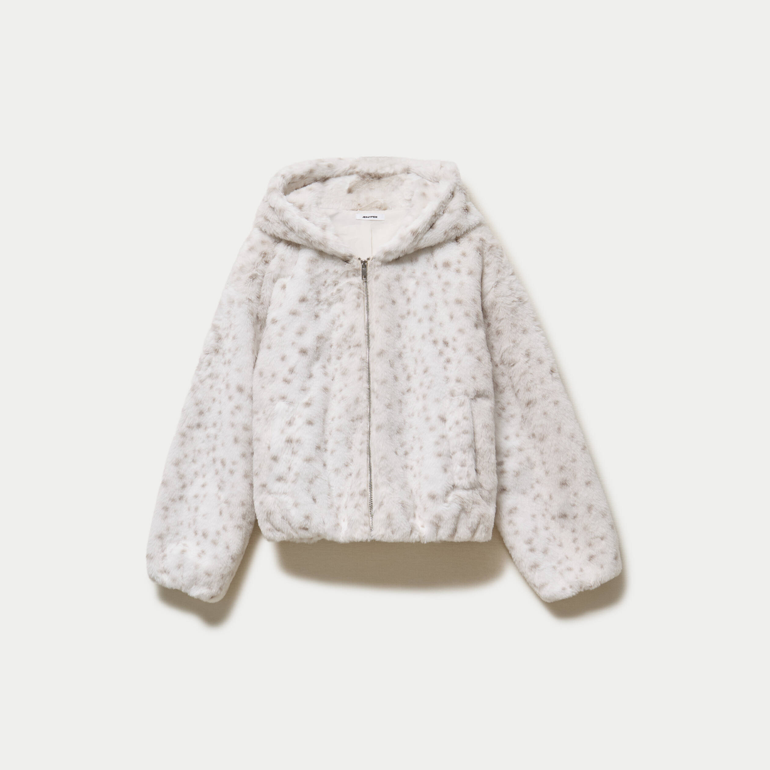 Blouson capuche fausse fourrure beige fonce