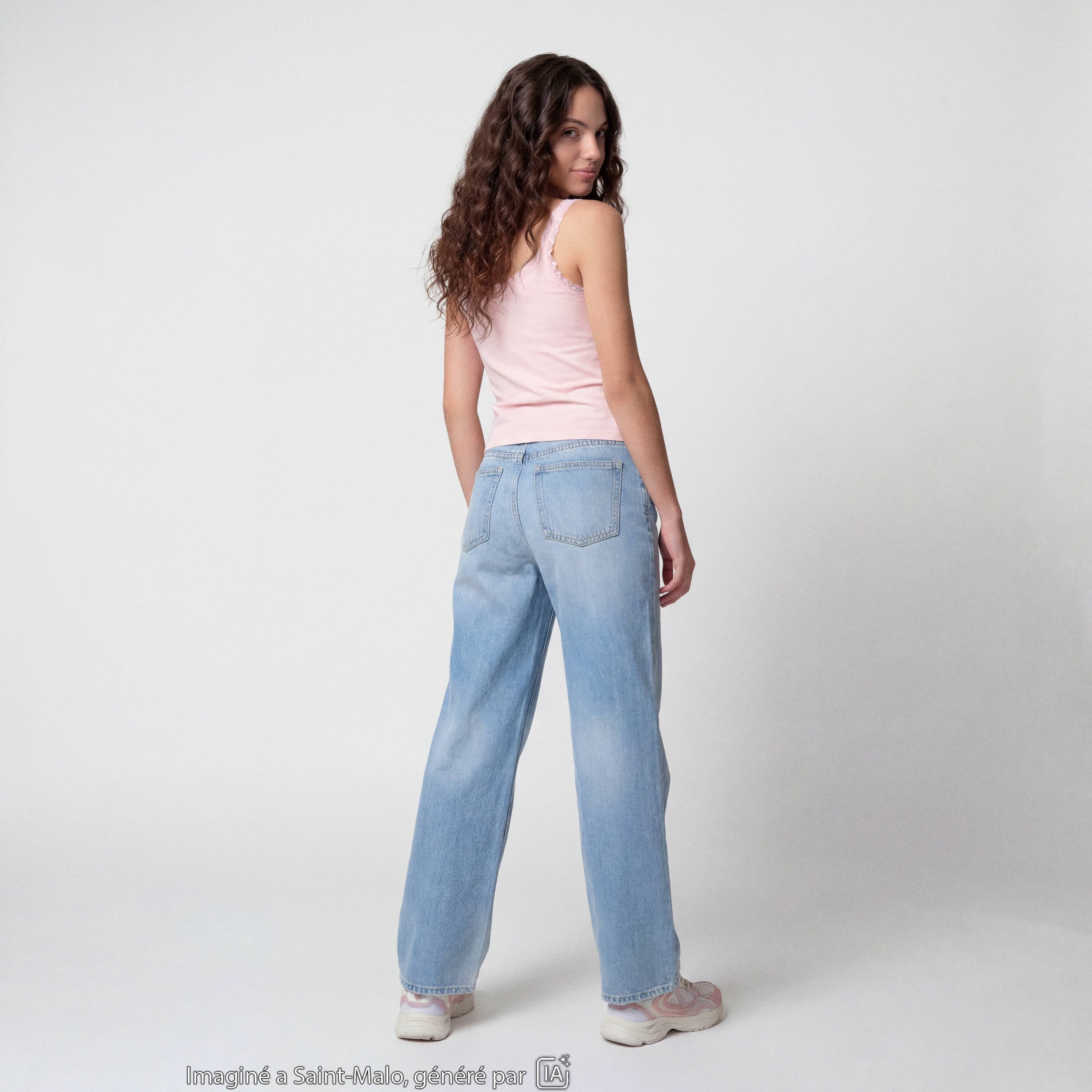 Jean wide leg taille standard denim triple stone ado
