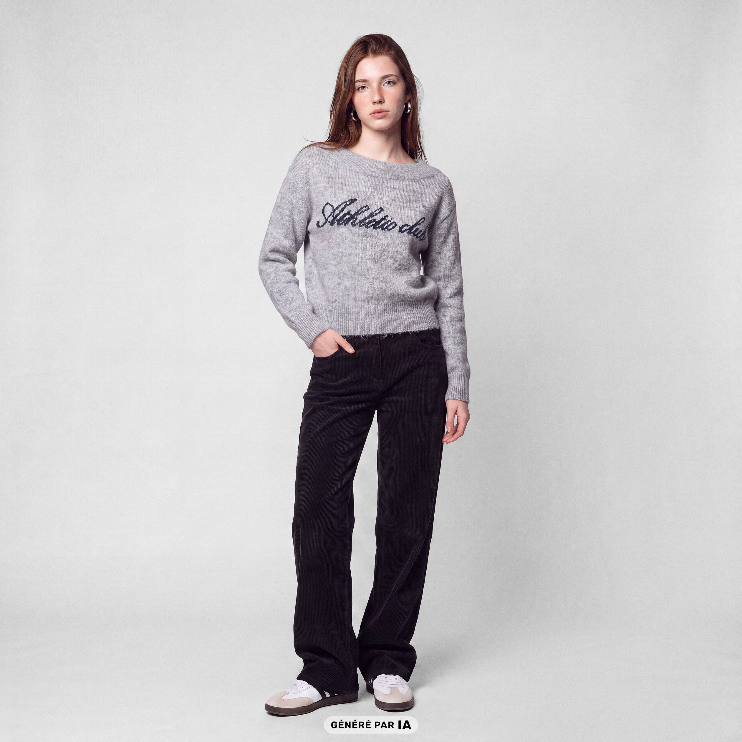 Pull col rond manches longues gris fonc&eacute;