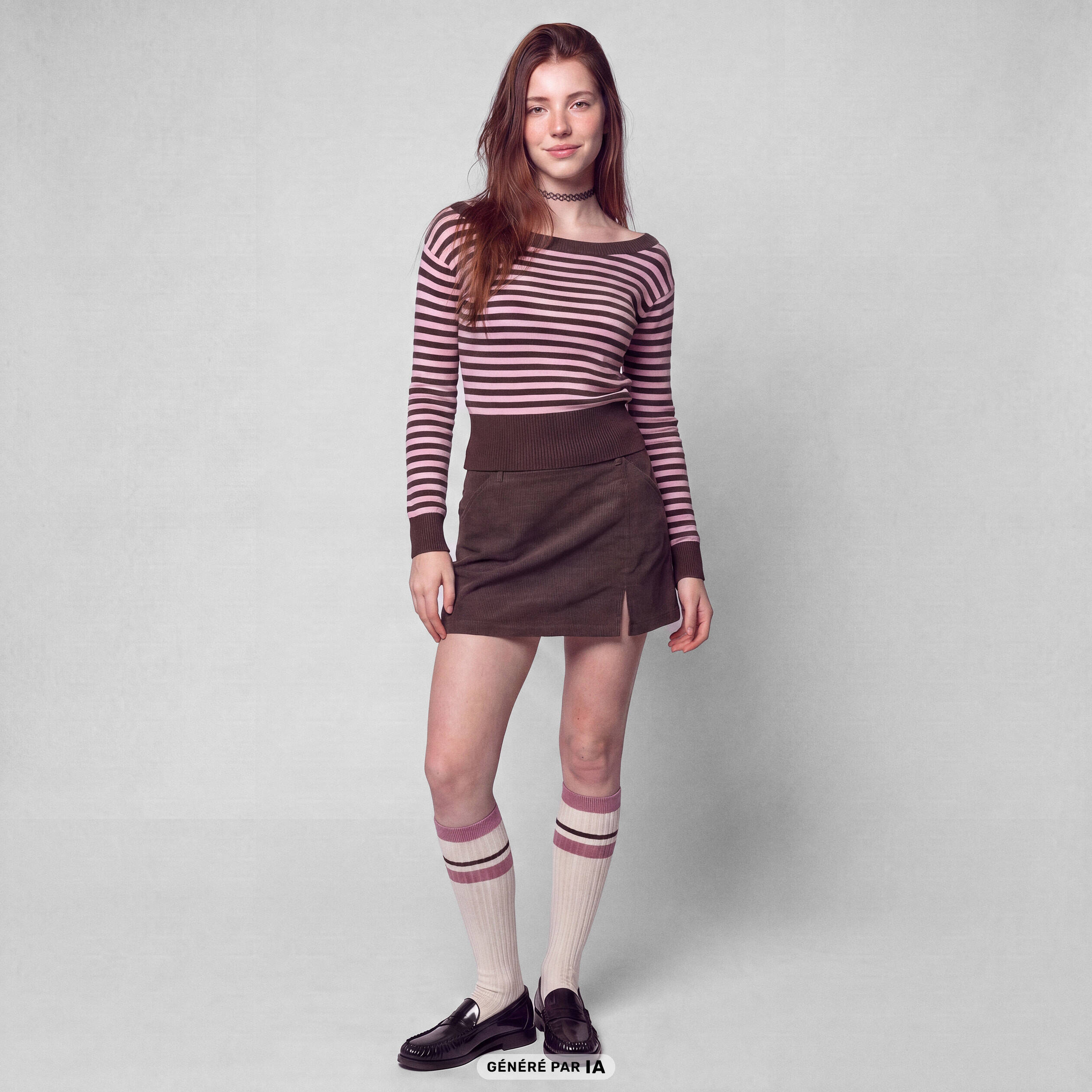 Pull col bateau manches longues marron fonc&eacute;