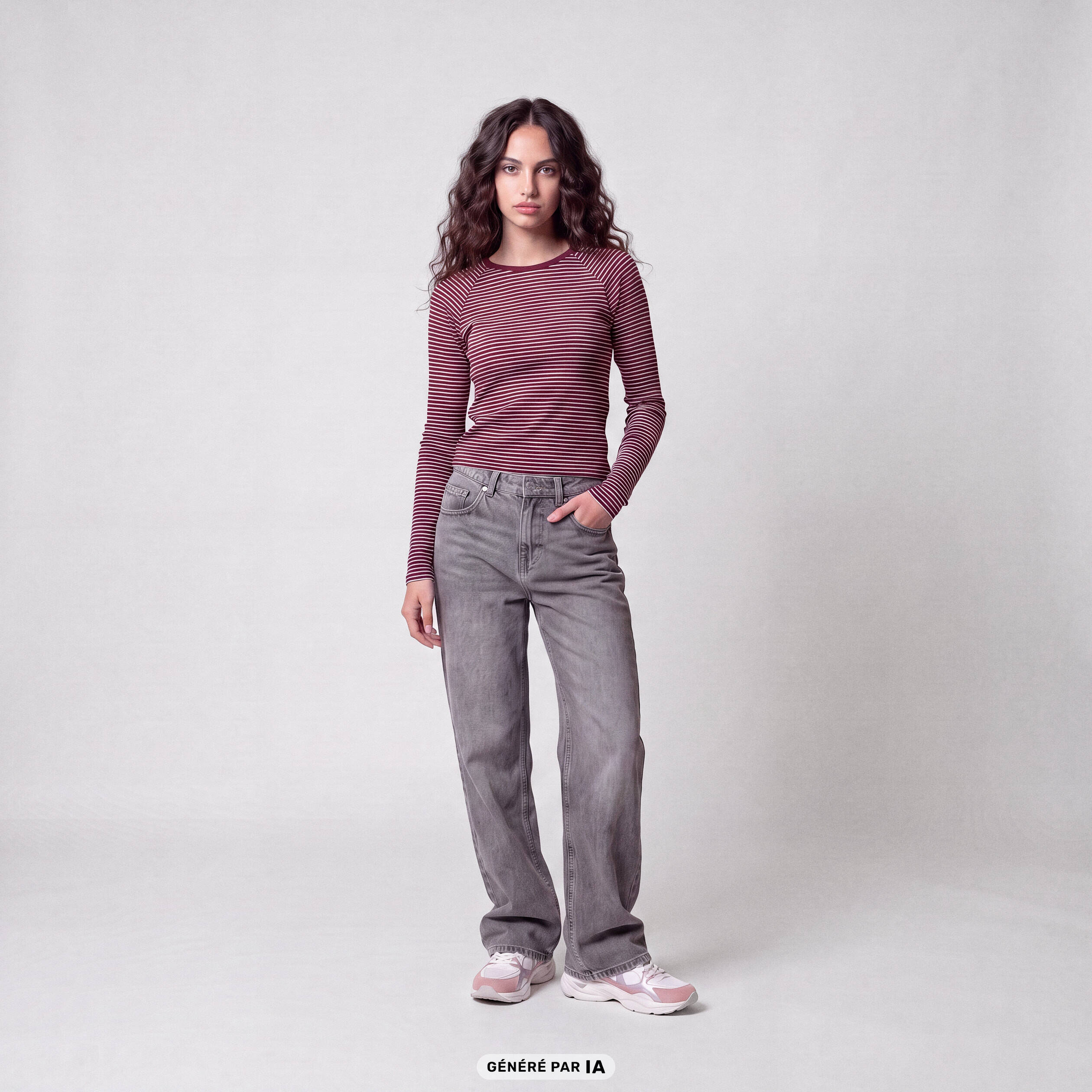 T-shirt manches longues rouge fonc&eacute;
