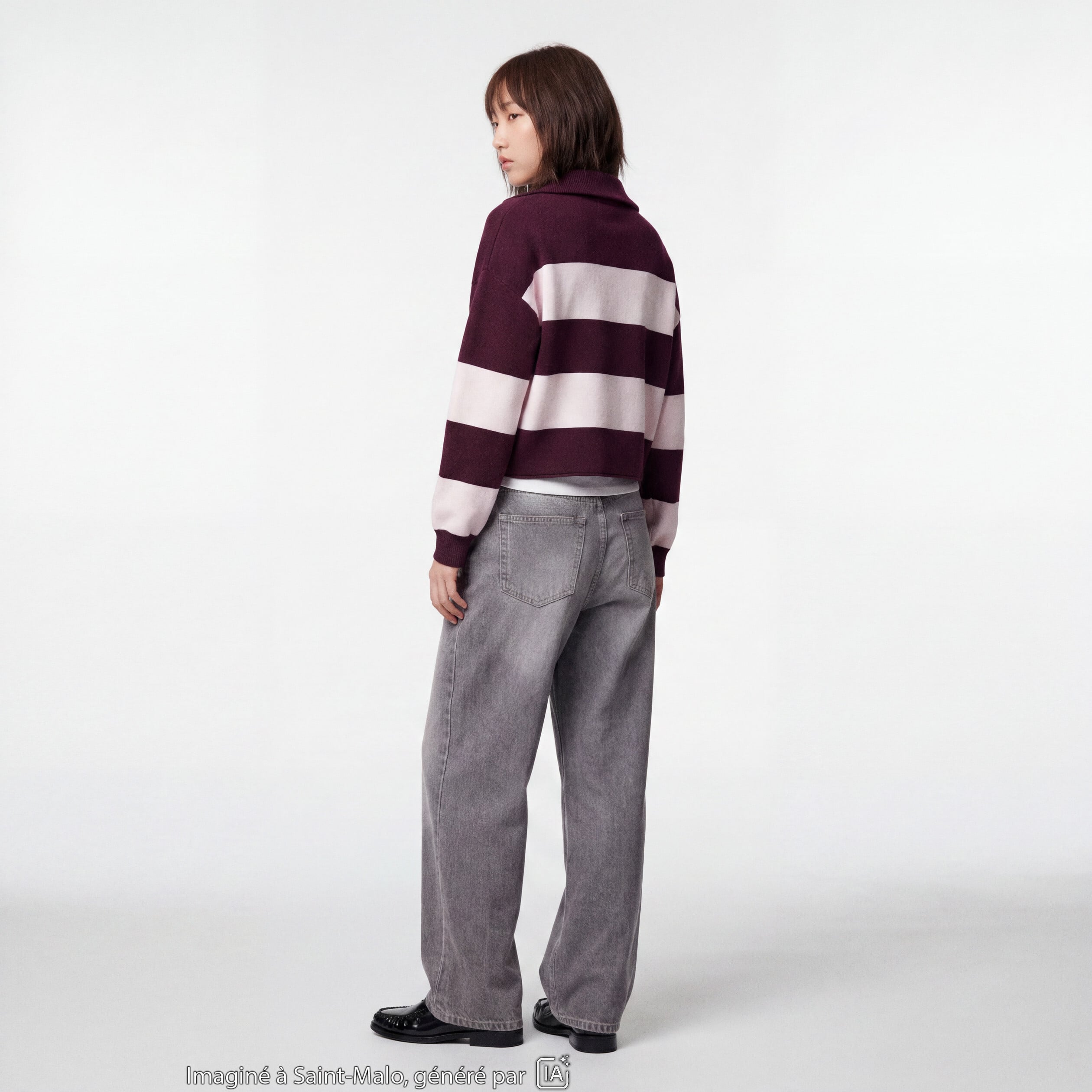 Pull col camionneur manches longues bordeaux
