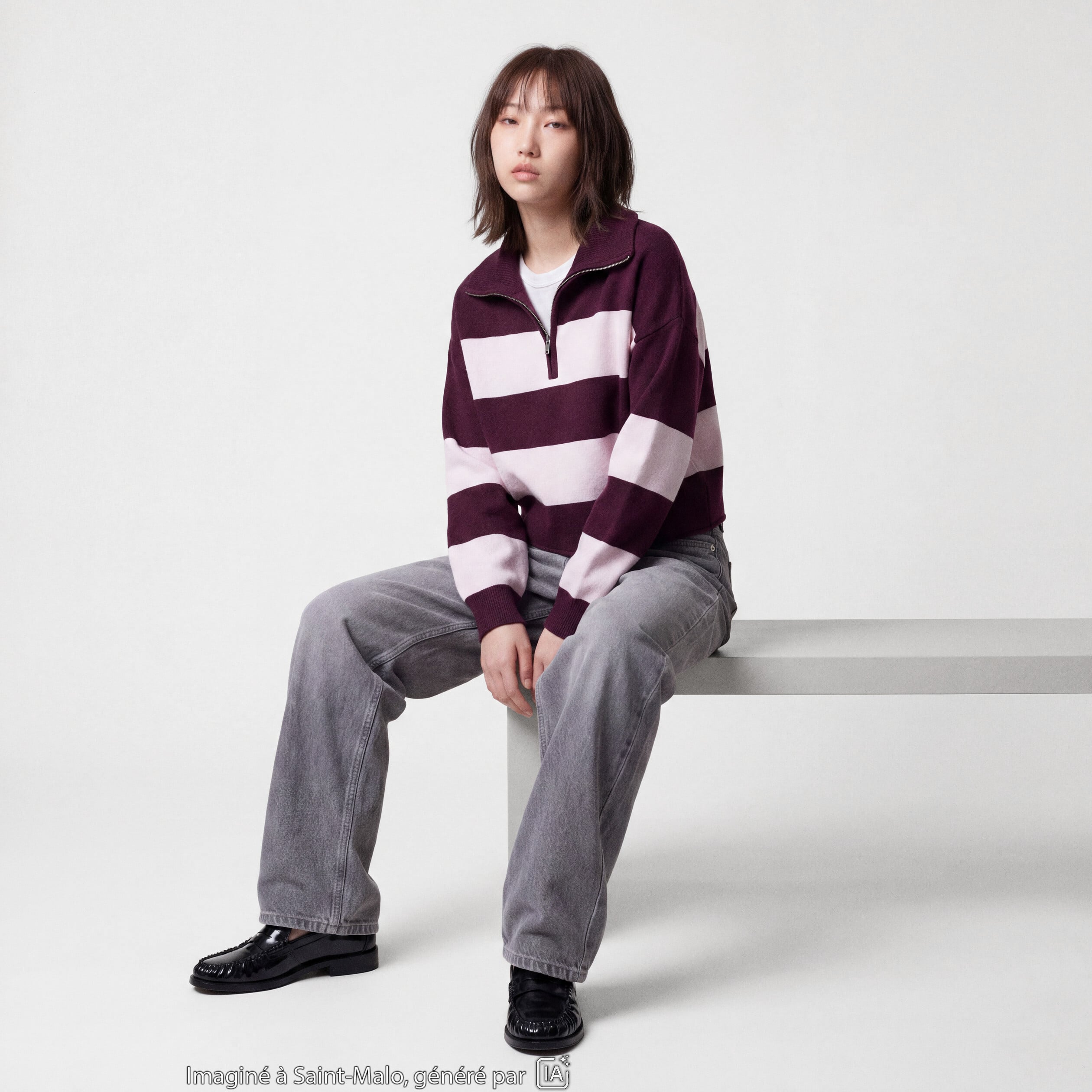Pull col camionneur manches longues bordeaux