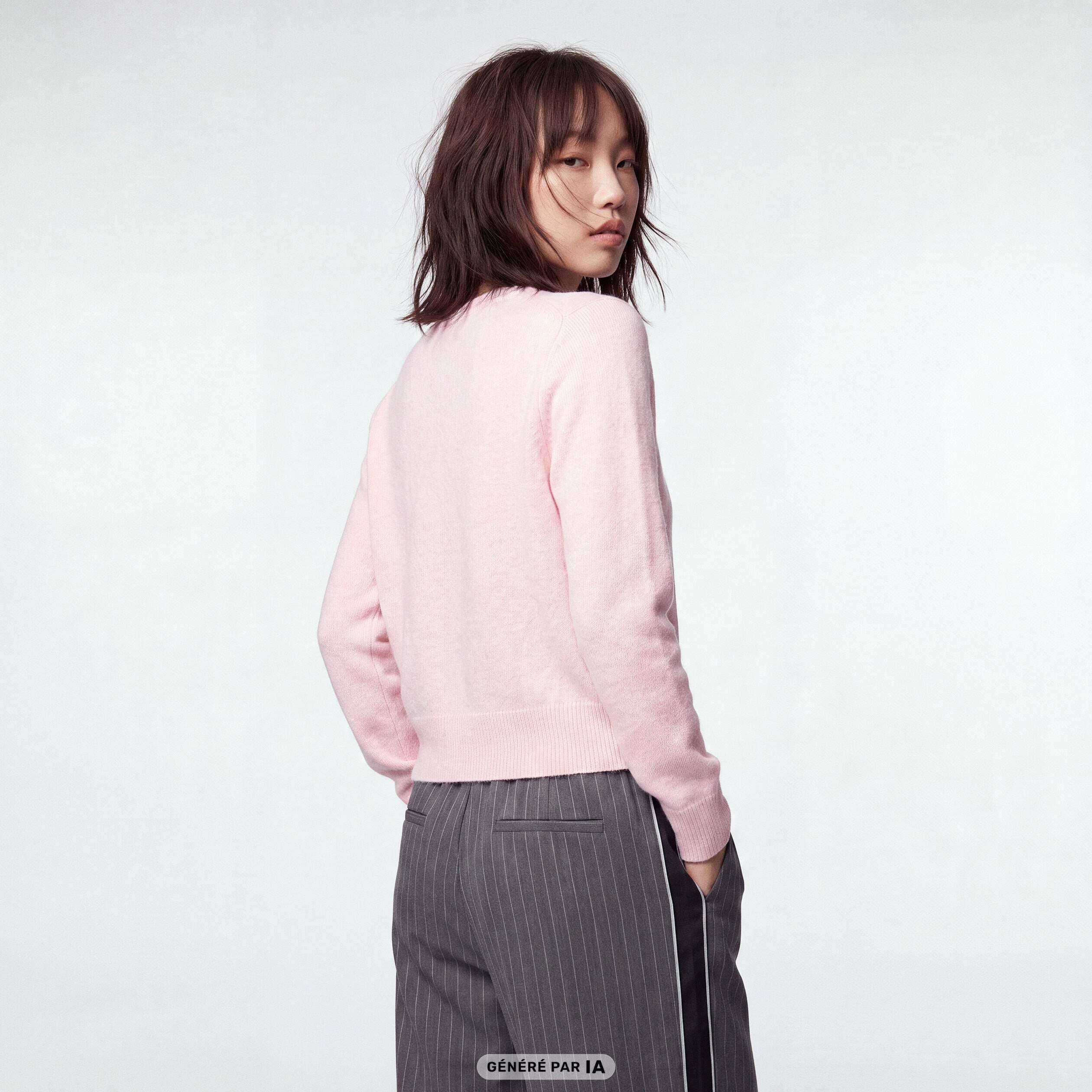 Pull col rond manches longues rose clair