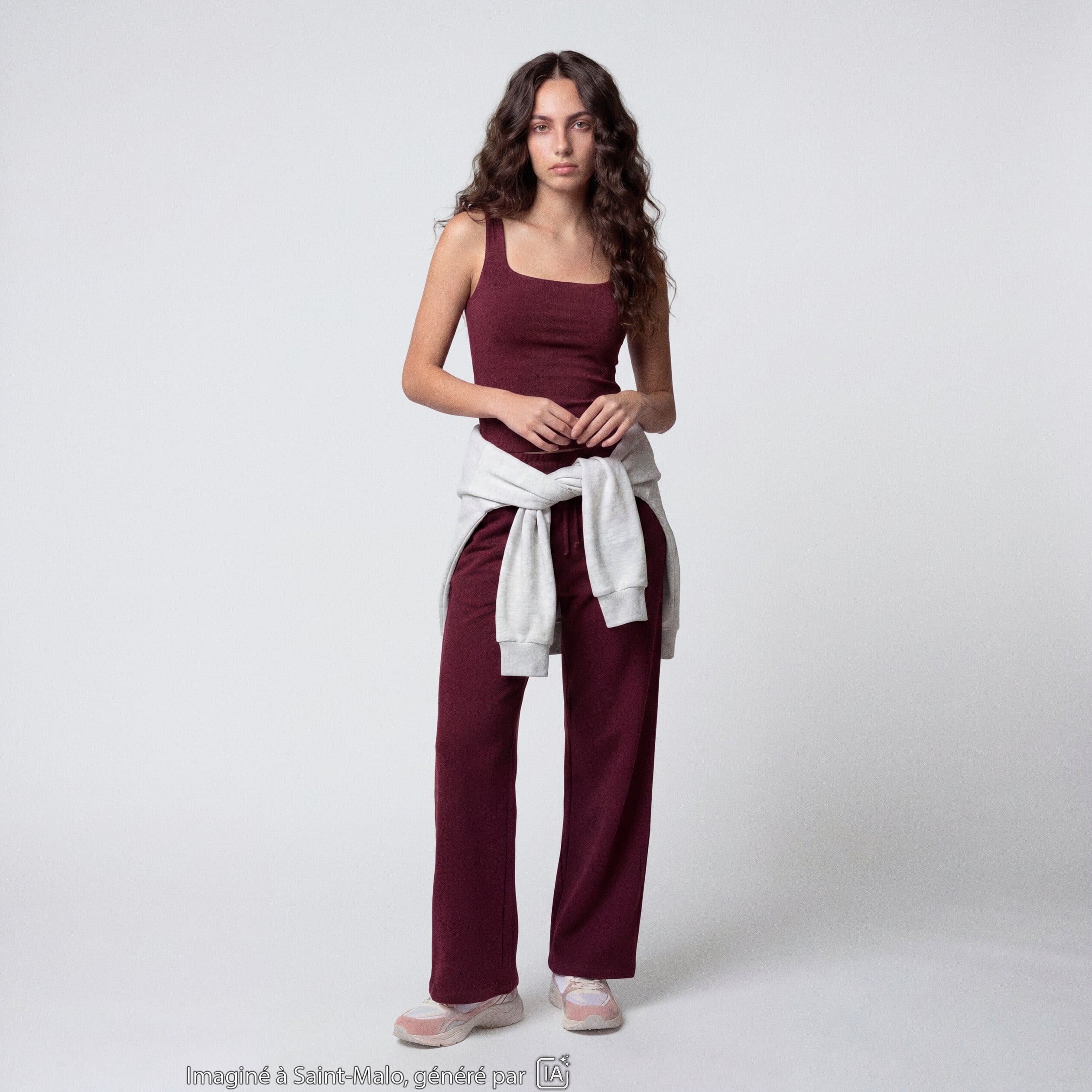 Jogging large en maille bordeaux