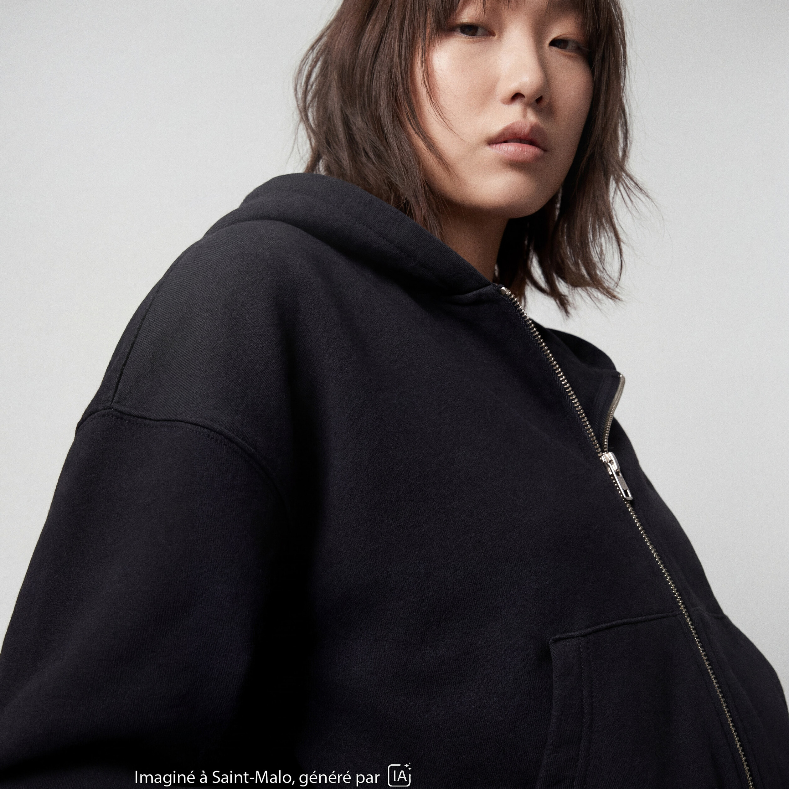Sweat oversize court &agrave; capuche noir