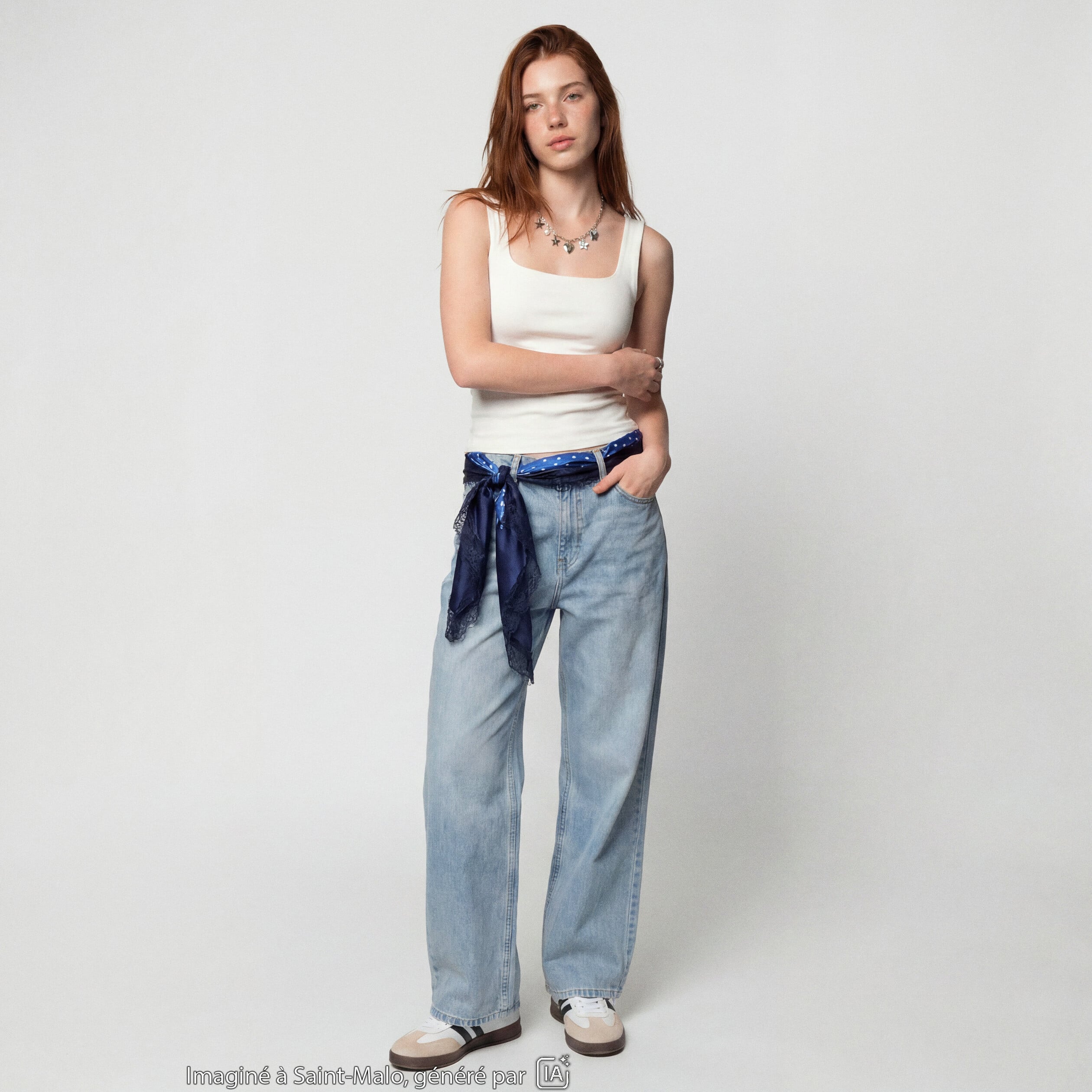 Jean Lenny wide leg taille standard denim bleach