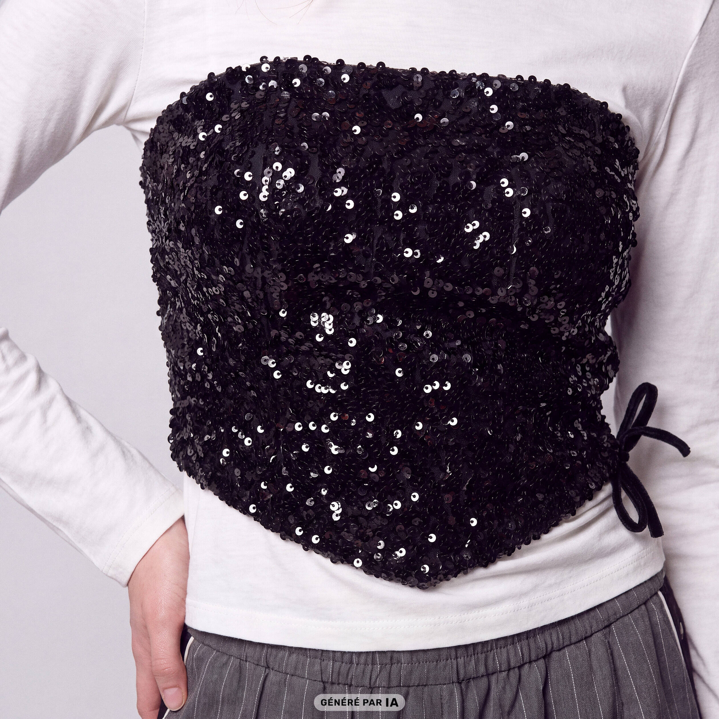 Top ajust&eacute; cropped &agrave; sequins noir