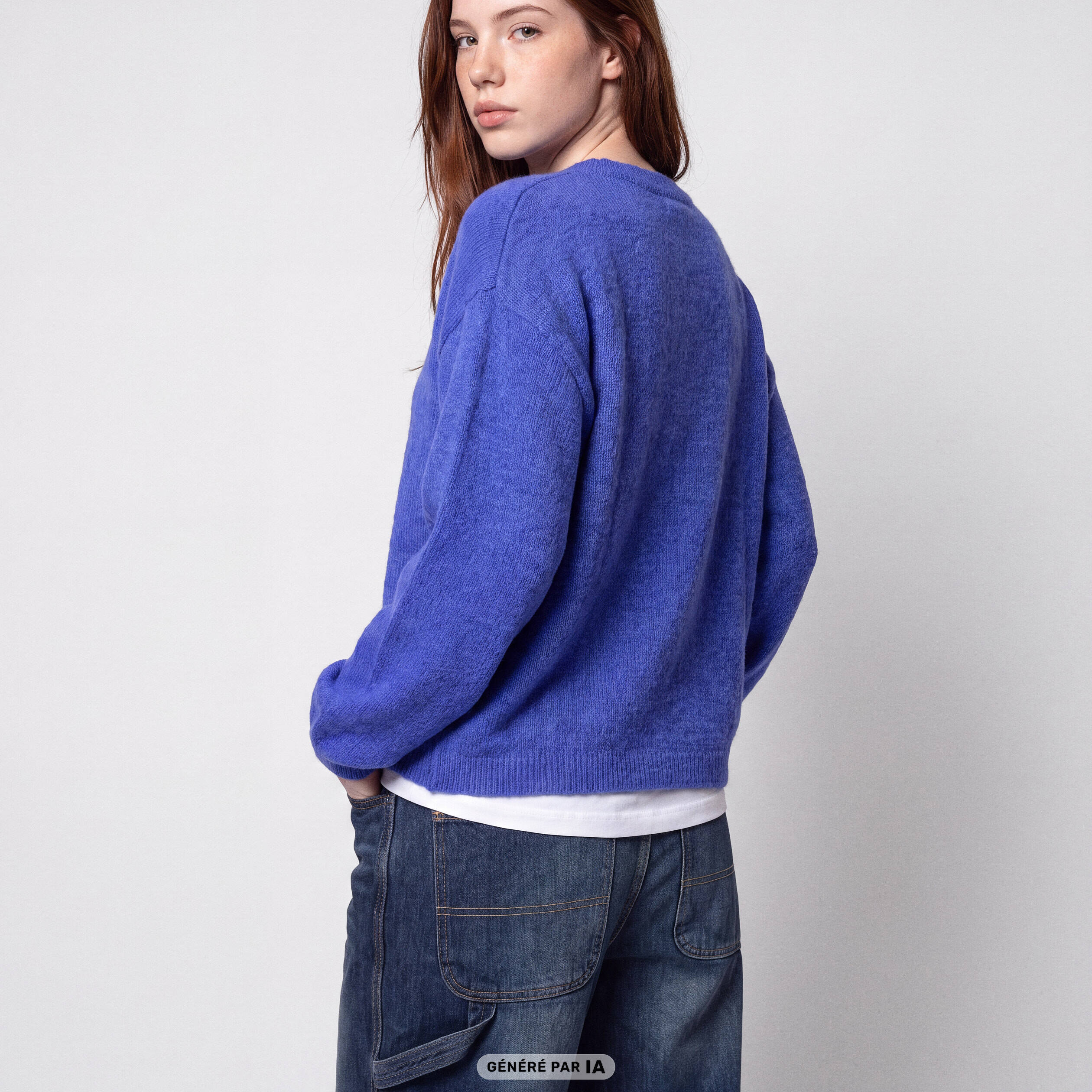 Pull oversize col rond manches longues bleu electrique
