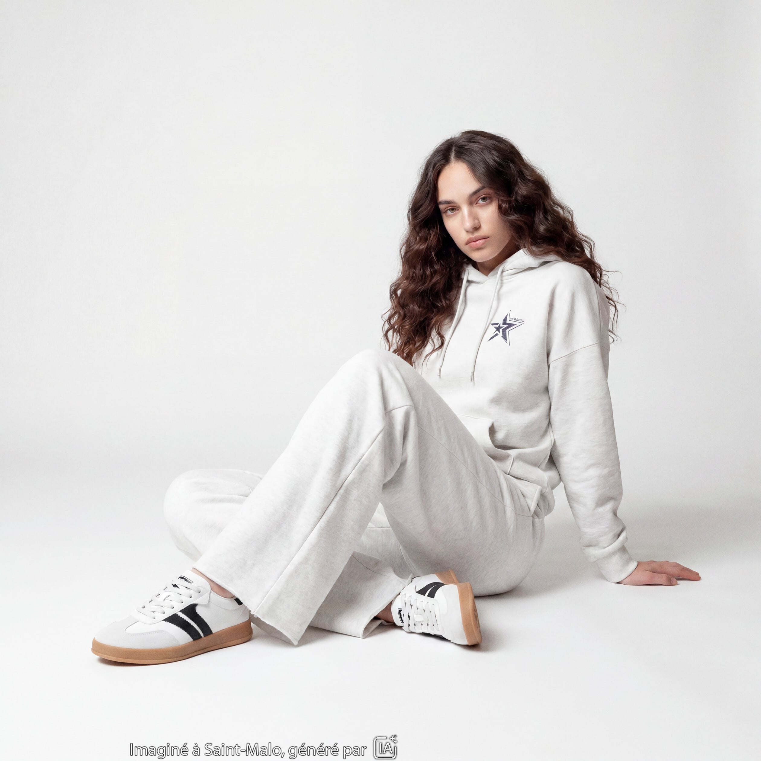 Jogging large en maille ecru