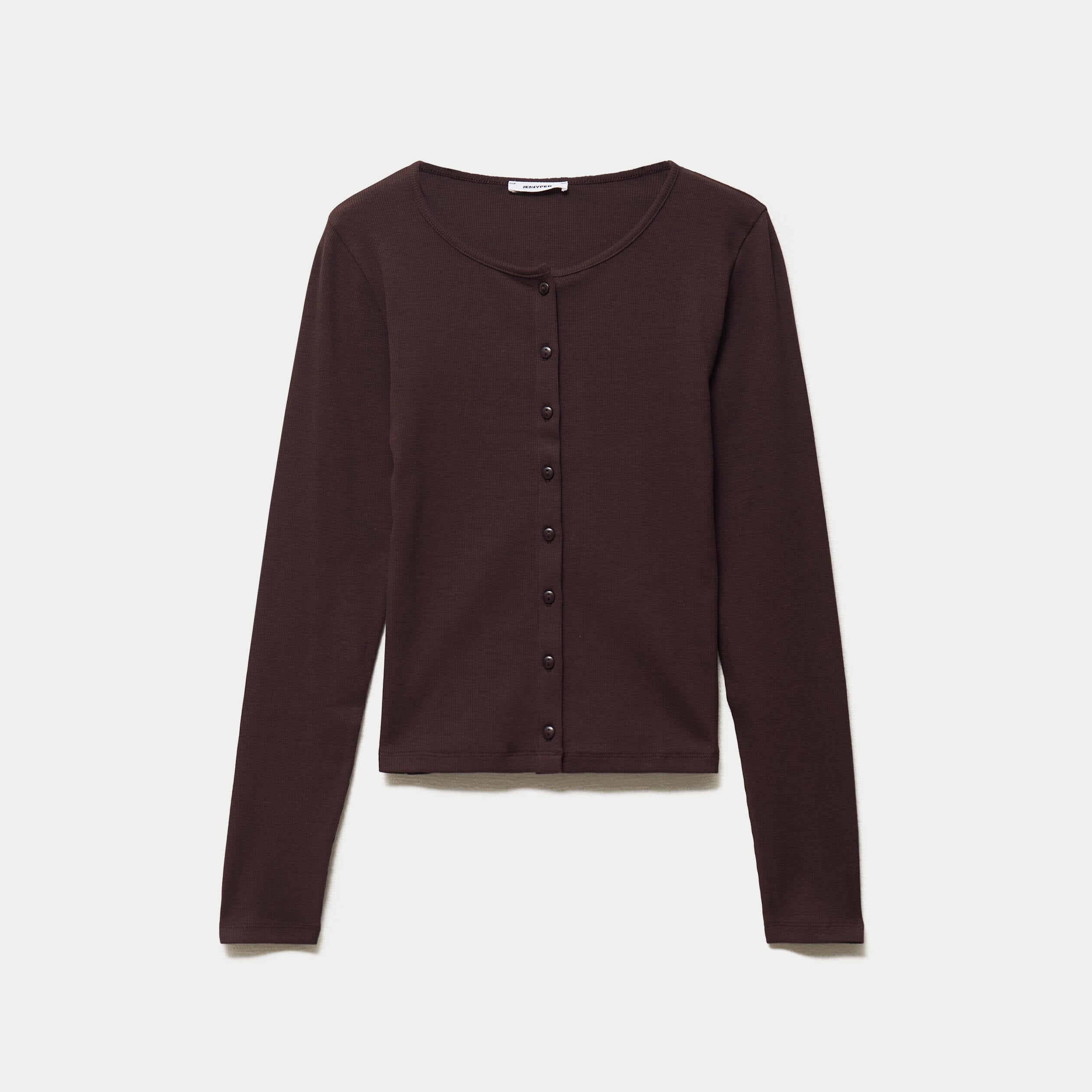 Gilet ajust&eacute; col rond manches longues marron fonc&eacute;