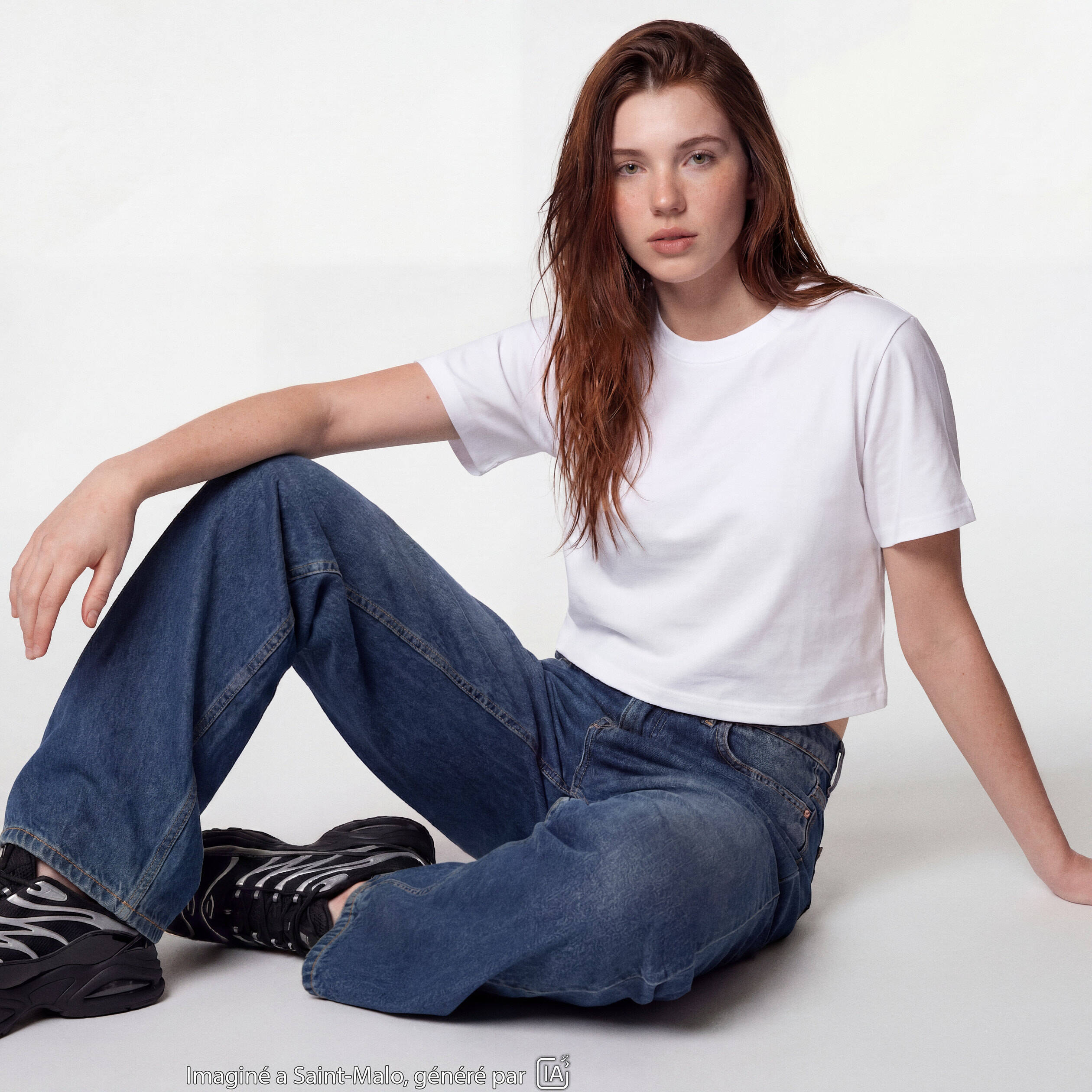 Jean wide leg taille basse bleu ado