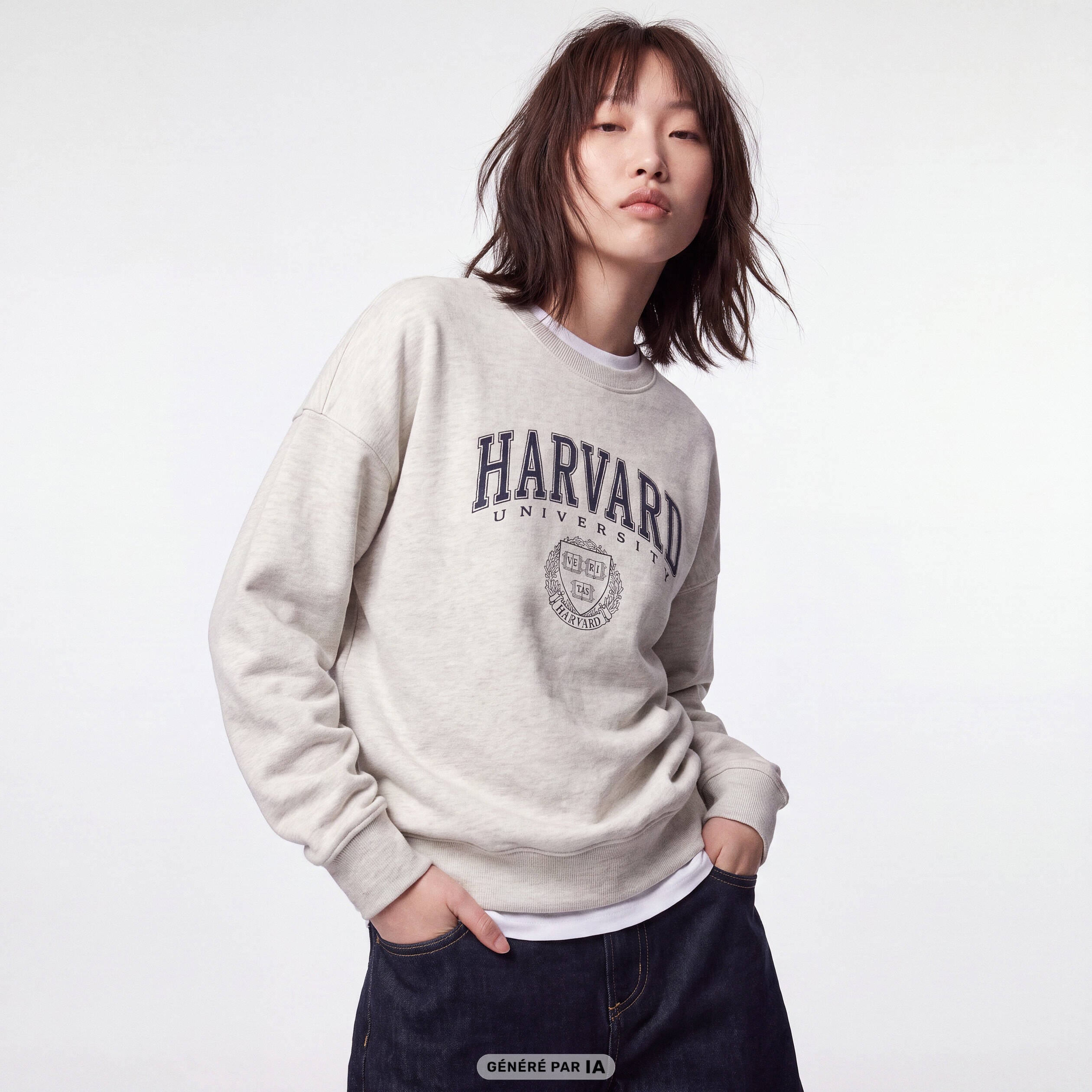 Sweat col rond manches longues blanc