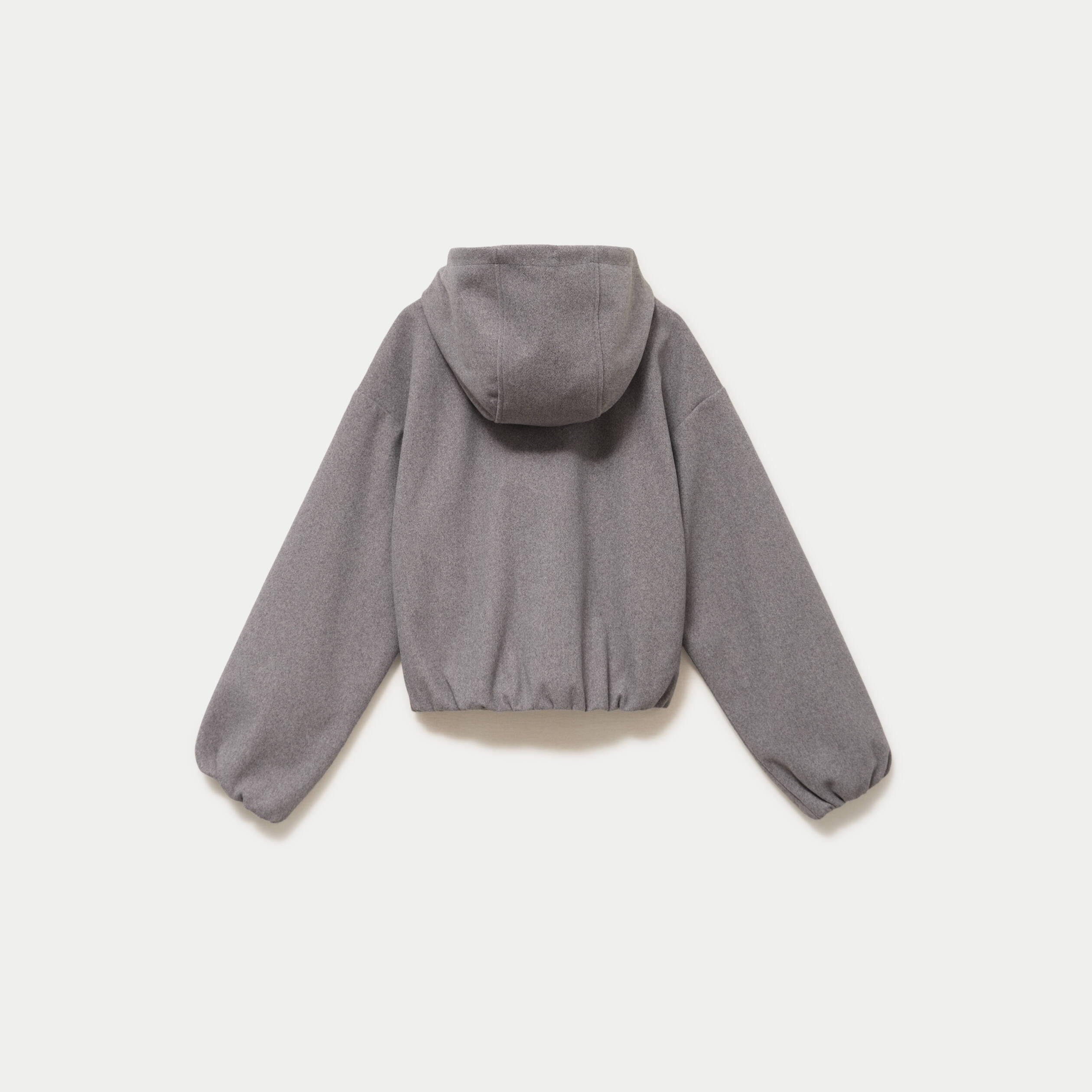 Blouson cropped effet boule &agrave; capuche gris fonc&eacute;