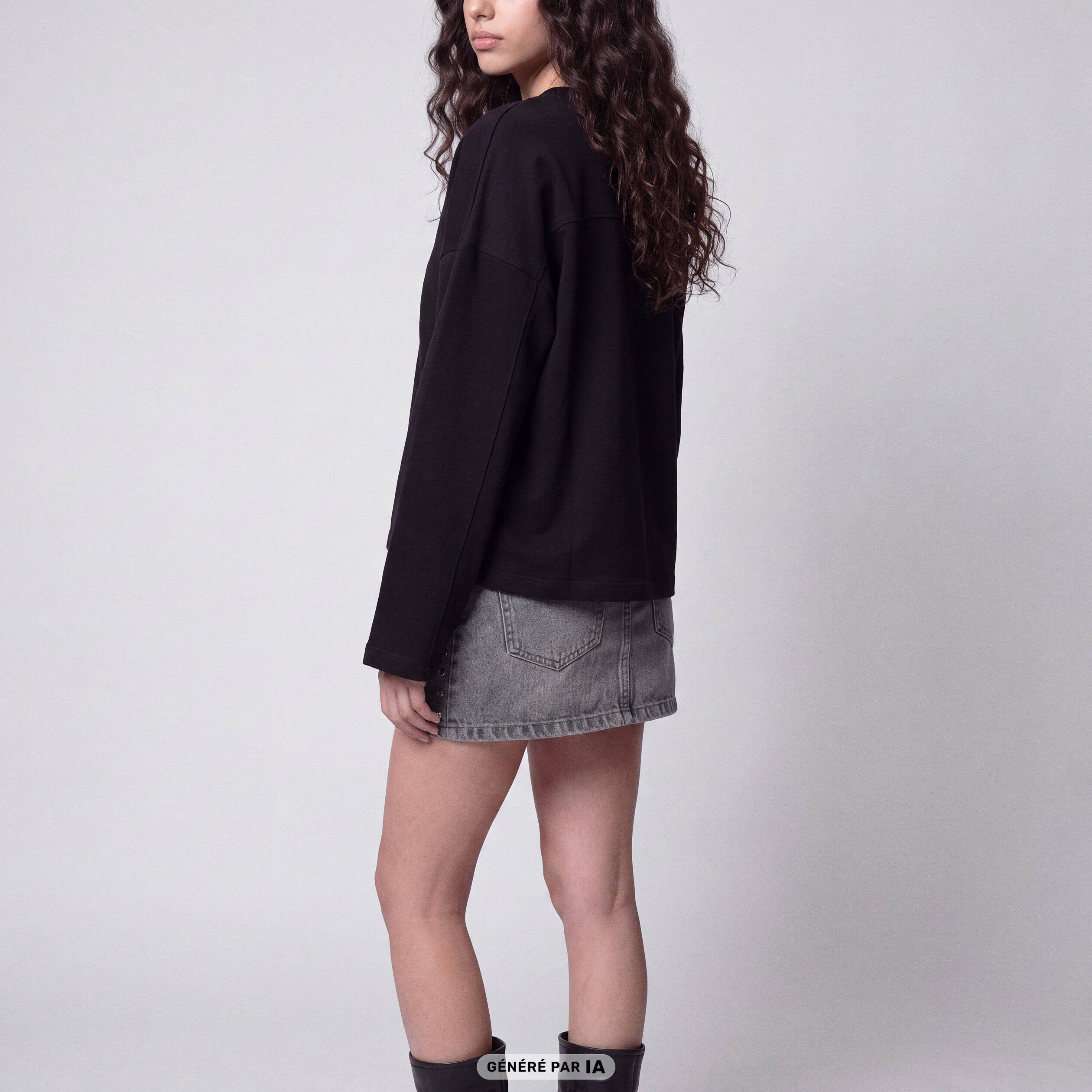 T-shirt ample col rond manches longues noir