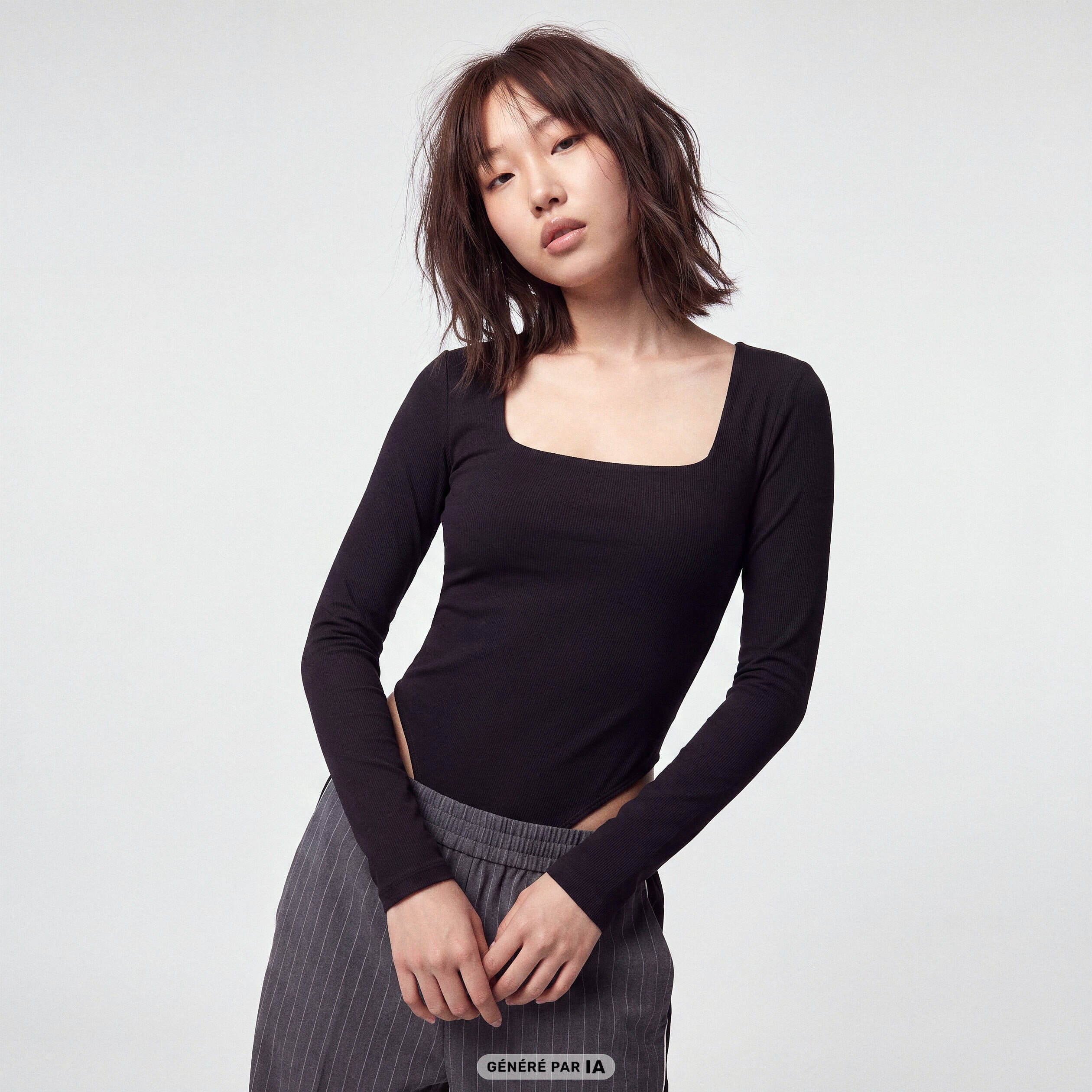 Body ajust&eacute; d&eacute;collet&eacute; manches longues noir
