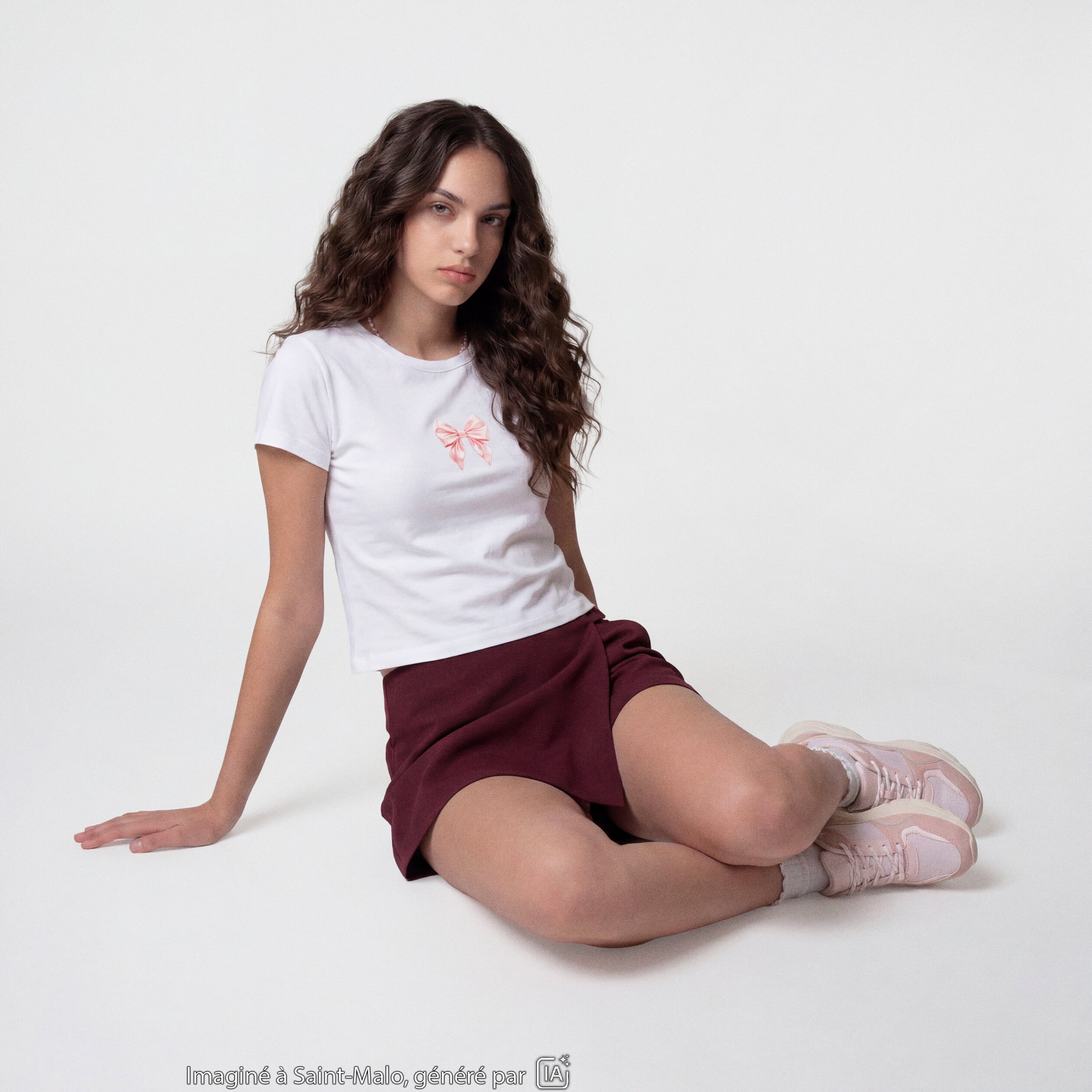 Jupe-short taille haute avec ceinture bordeaux