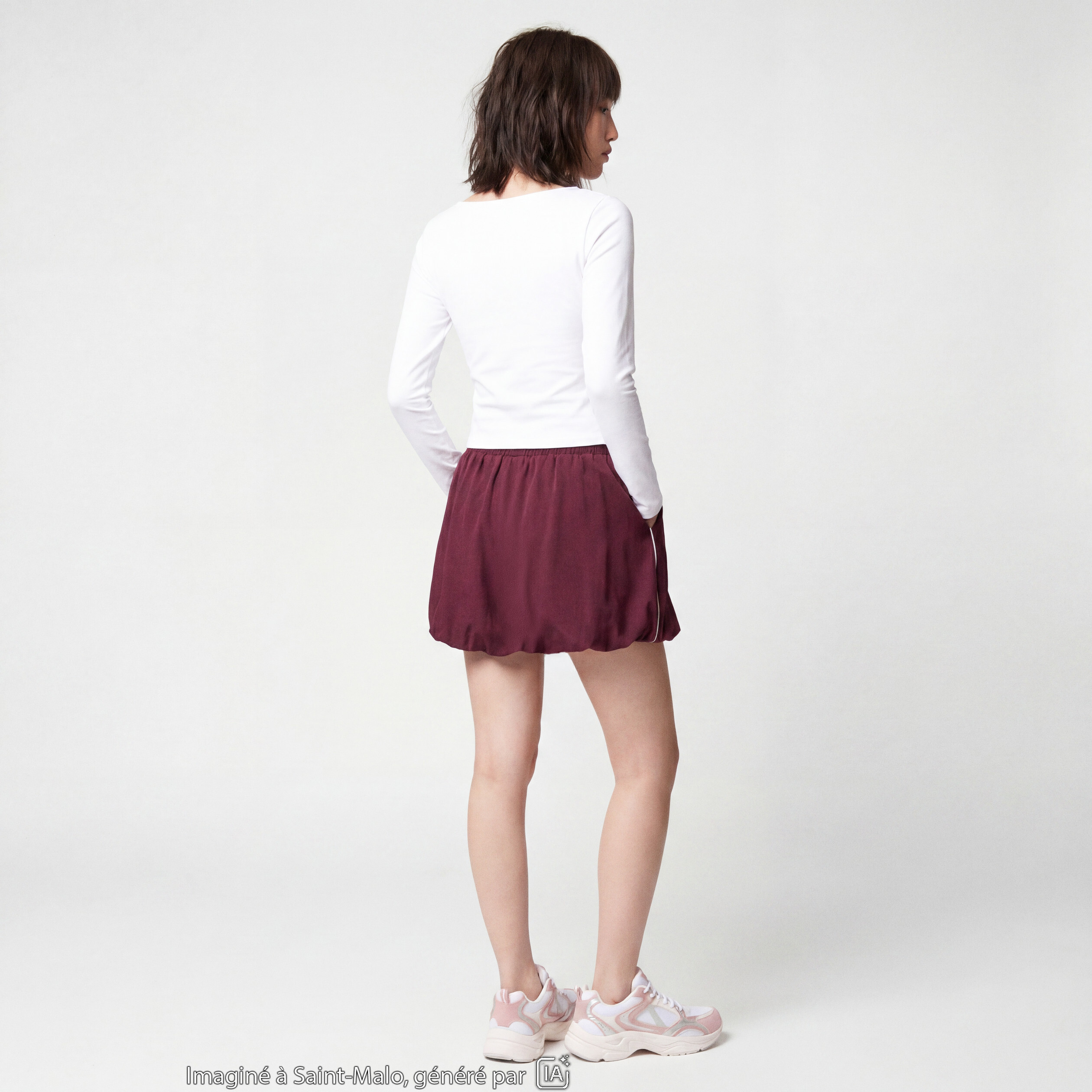 Jupe courte ample effet boule bordeaux