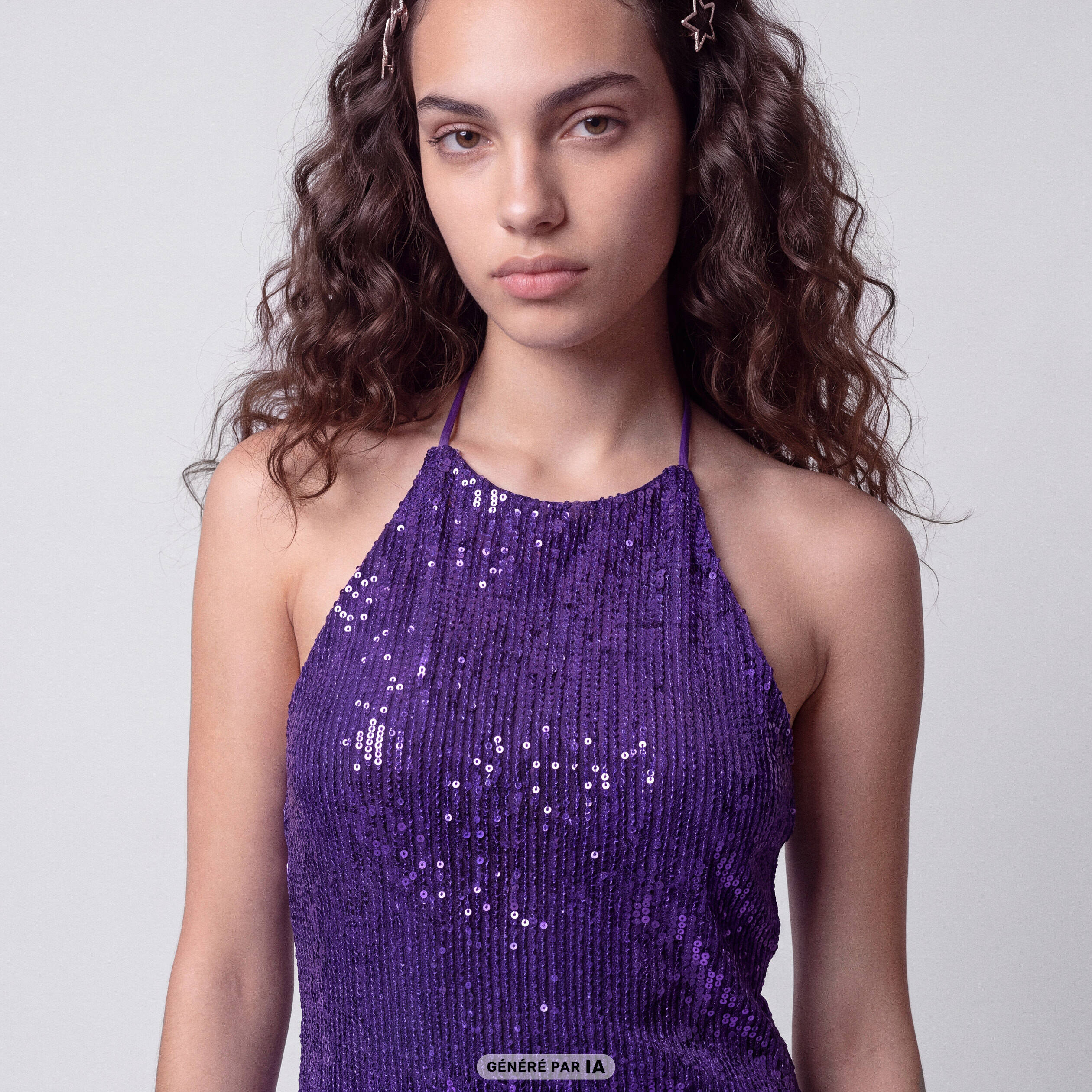 Robe sans manches &agrave; sequins col montant bleu electrique