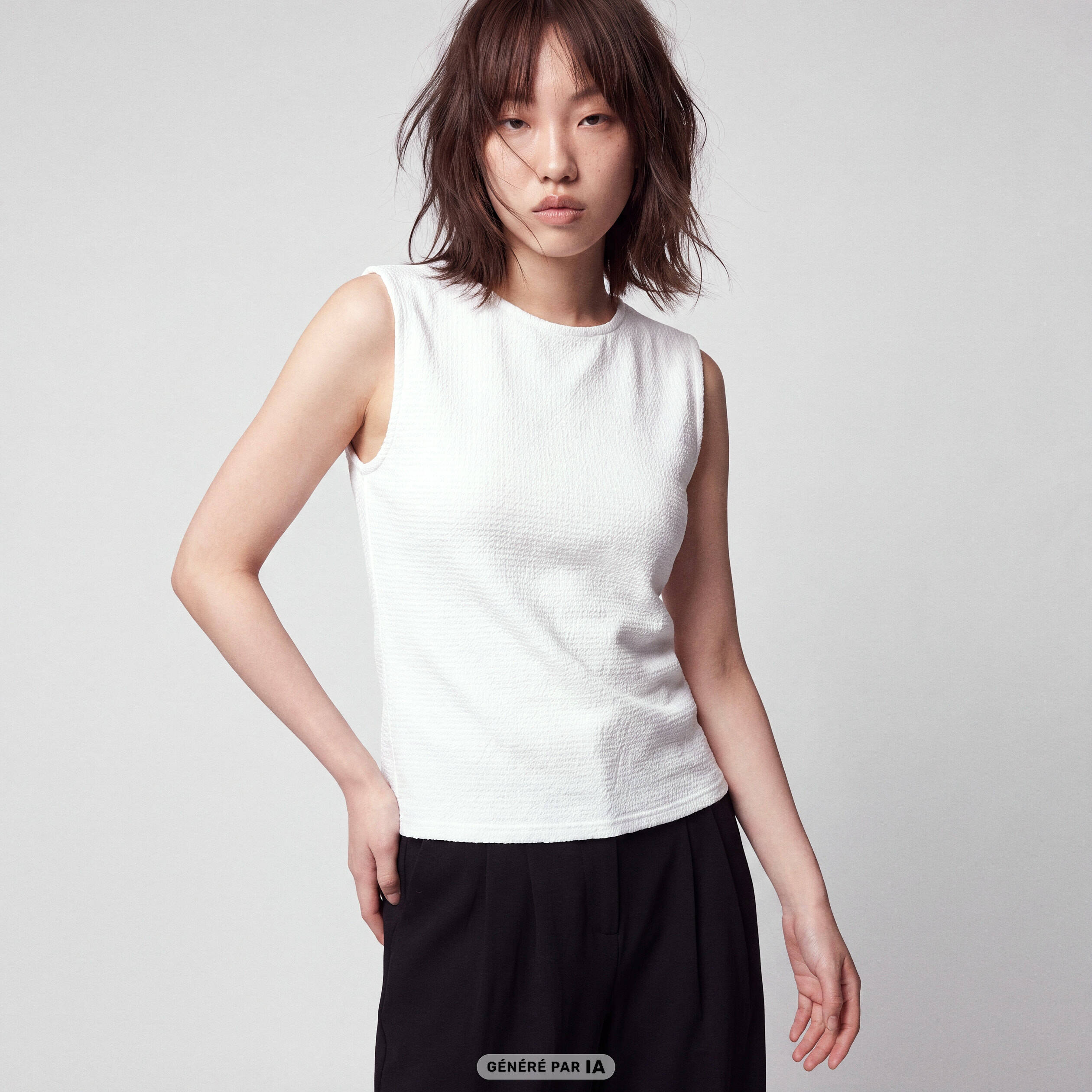 T-shirt ajust&eacute; court d&eacute;collet&eacute; dos ecru ado