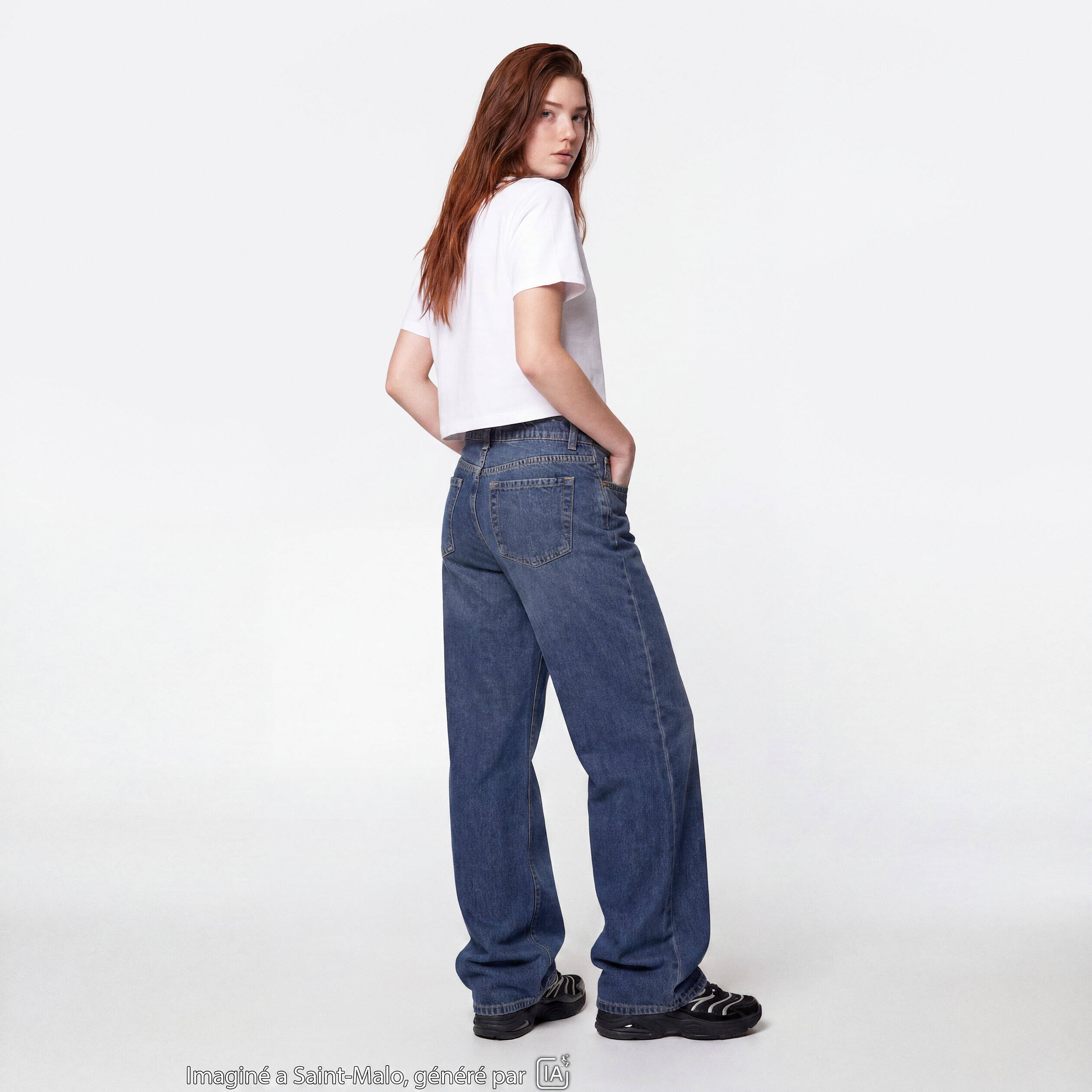 Jean wide leg taille basse bleu ado
