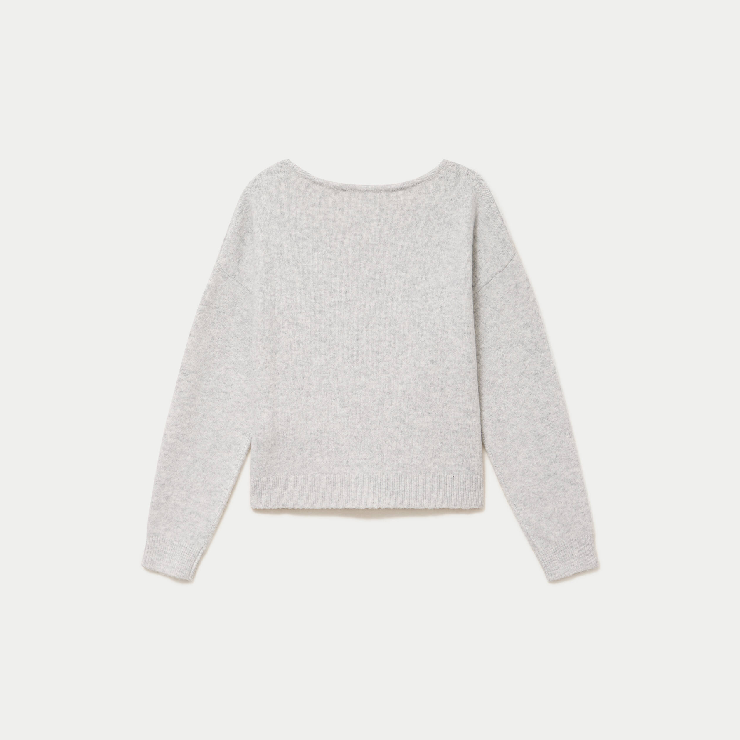 Pull col v manches longues gris clair